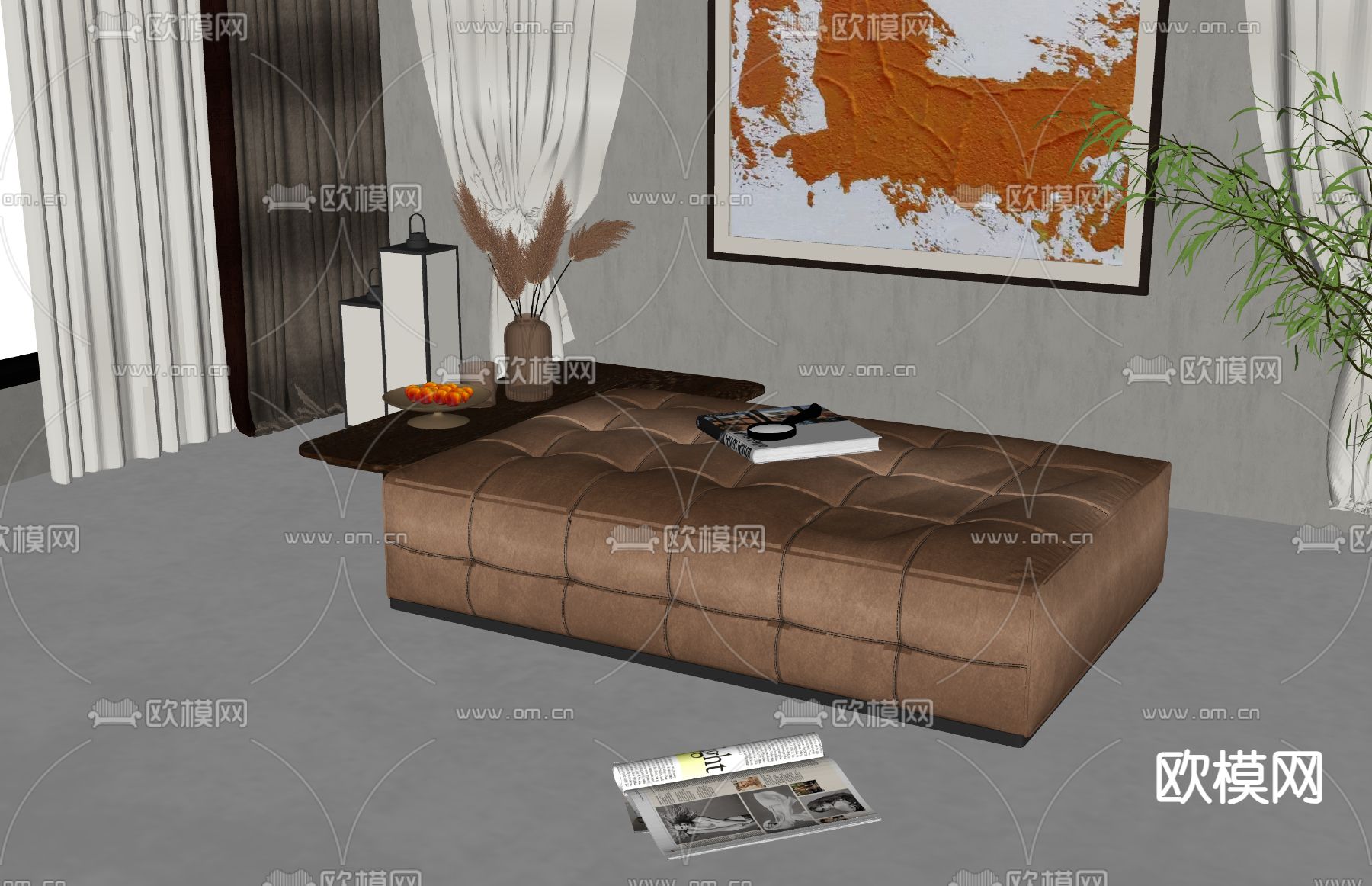 现代沙发凳su模型下载（渲染图1）