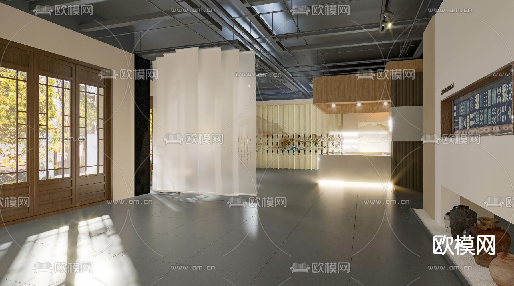 新中式手工织布展厅su模型下载（渲染图3）
