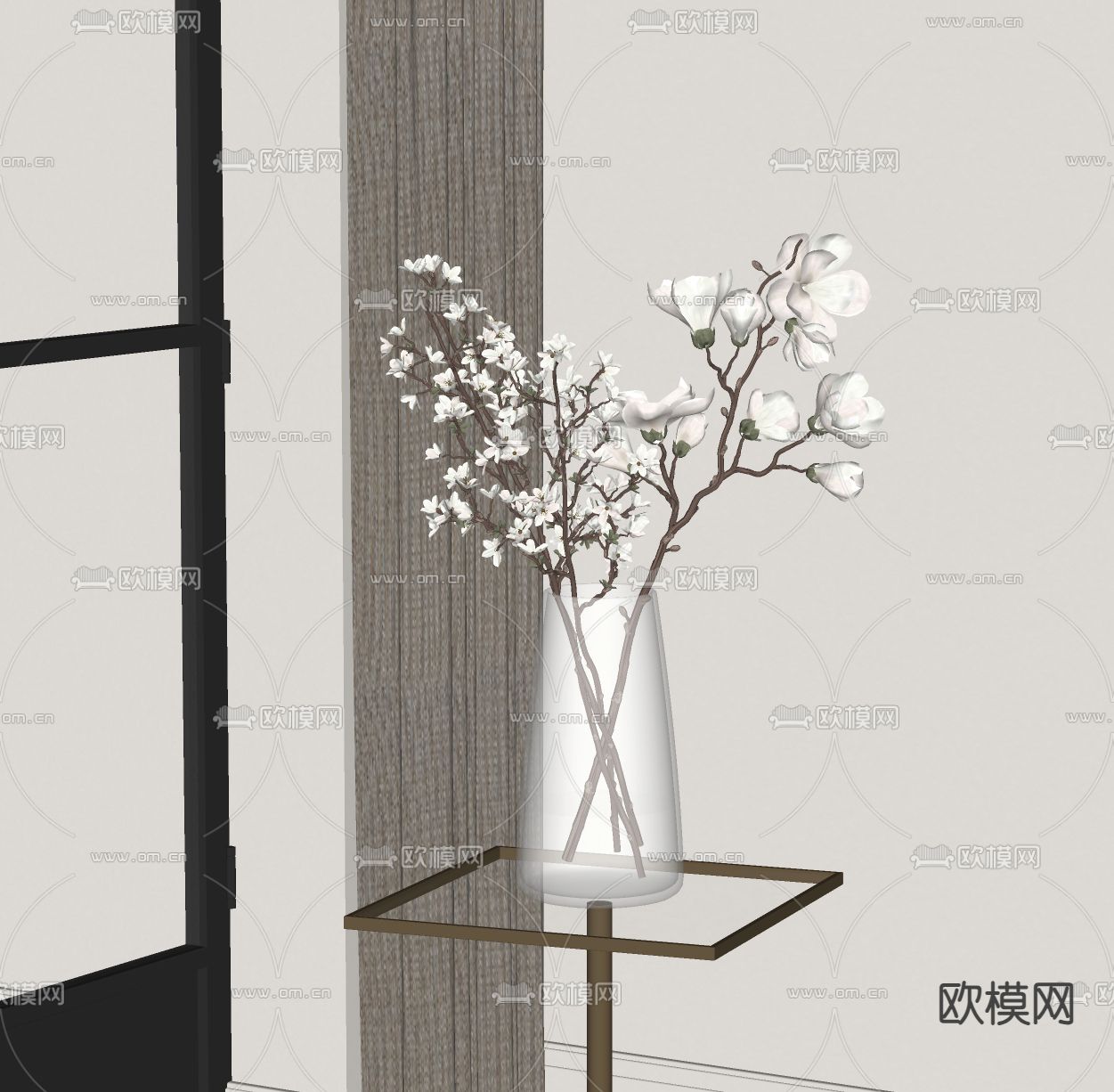 现代花瓶 花艺 干枝花su模型