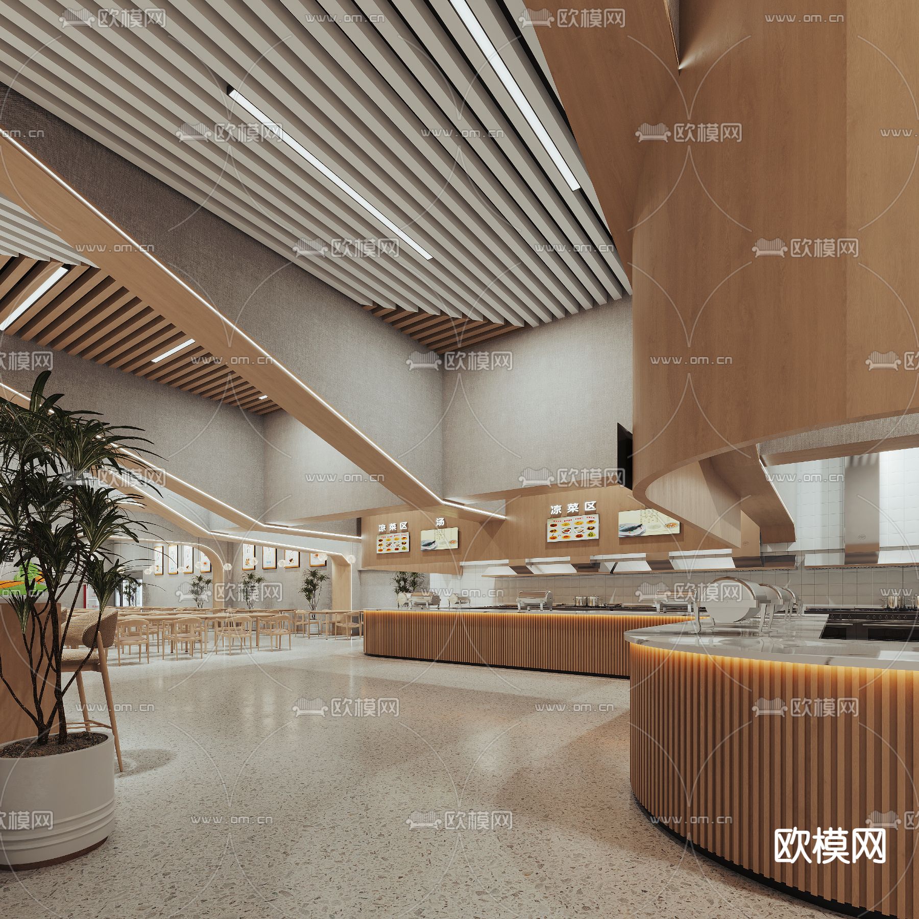 员工食堂 职工食堂3d模型下载（渲染图4）