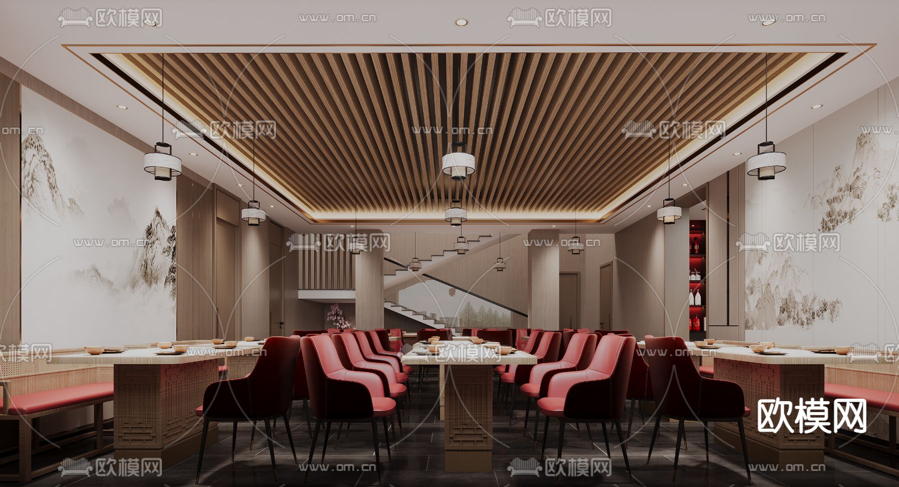 中餐厅 入户门厅3d模型下载（渲染图1）