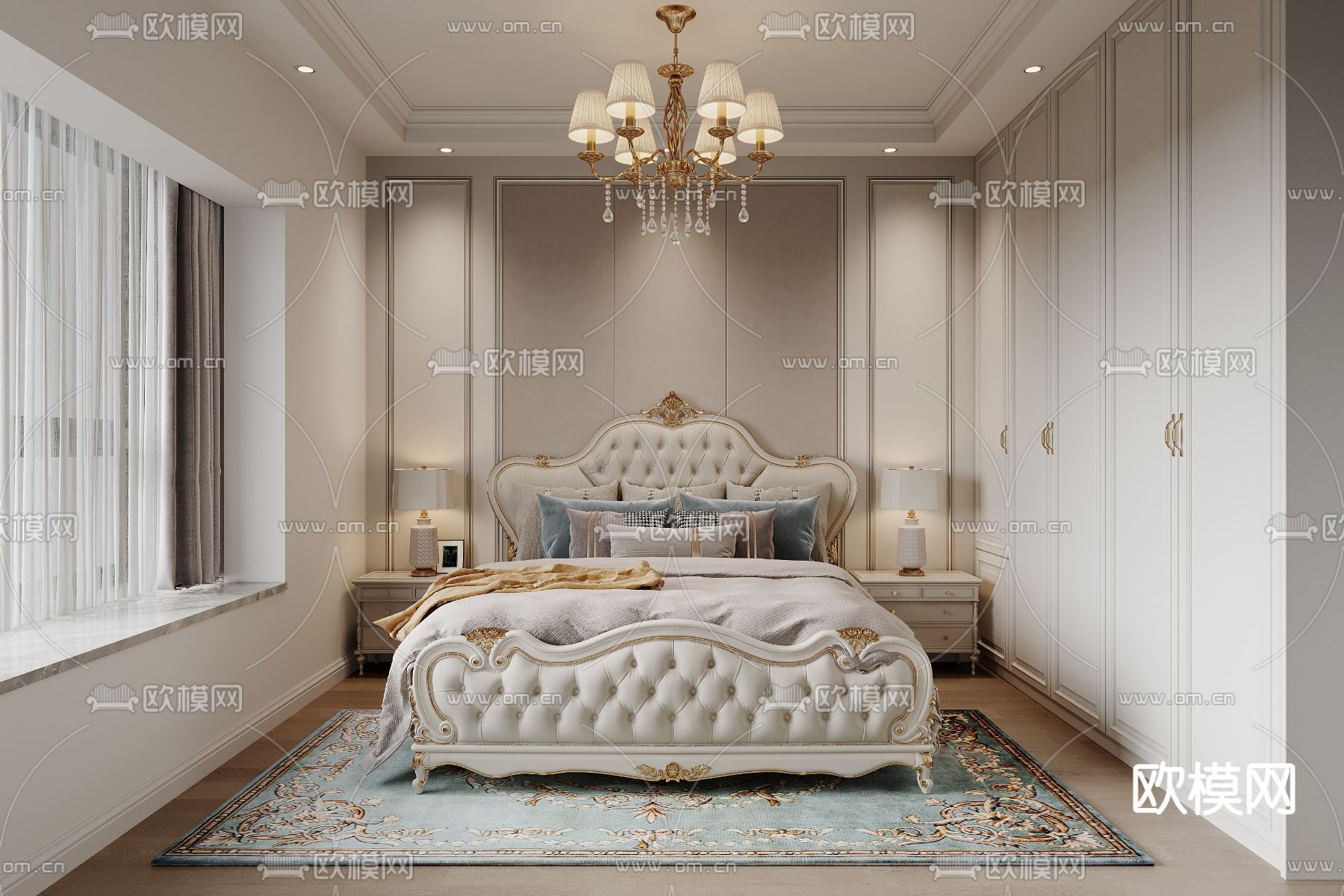 欧式卧室 主卧 主人房3d模型下载（渲染图1）