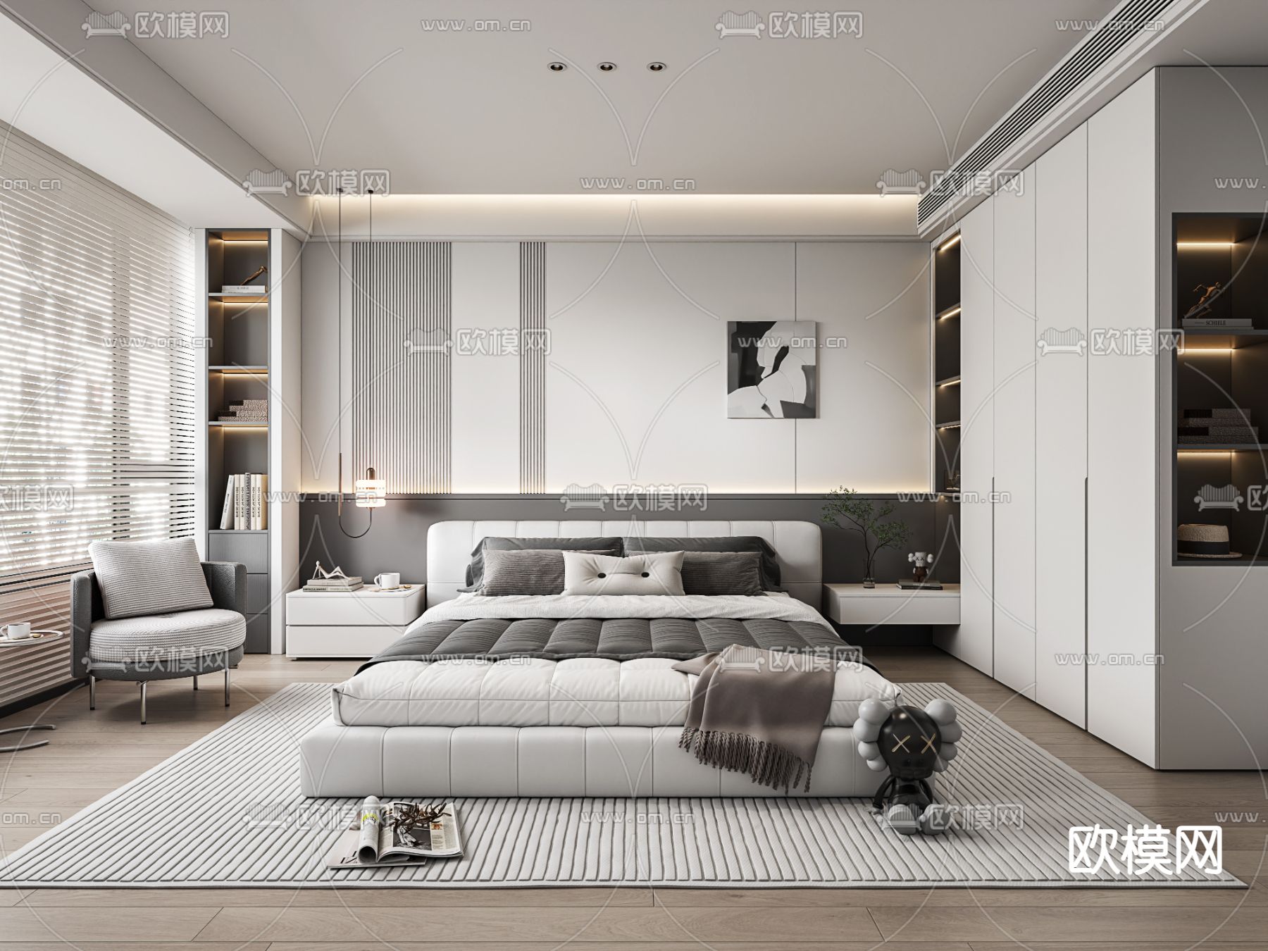 高级灰卧室 主卧 主人房3d模型下载