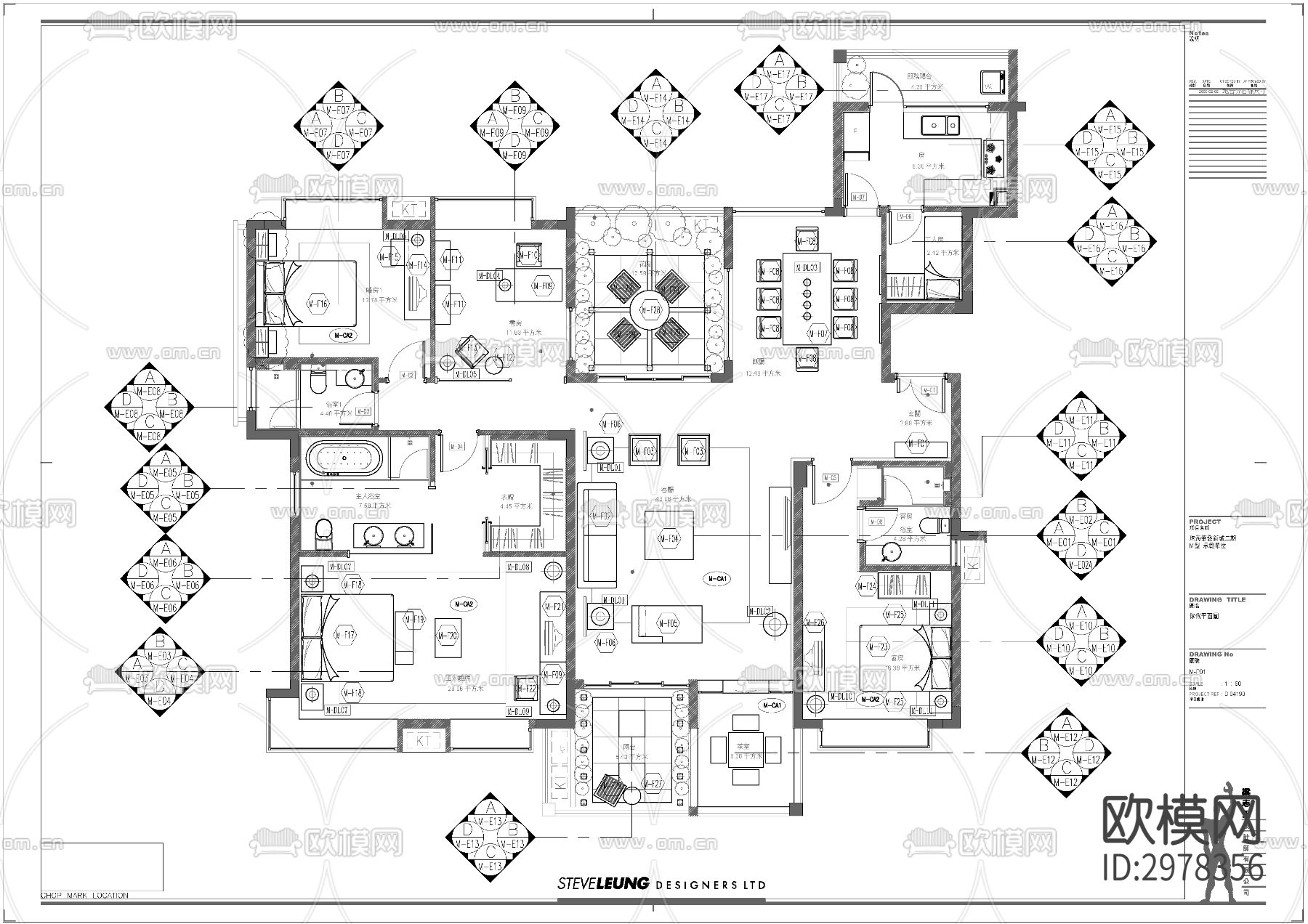 现代平层家装cad施工图下载（渲染图2）