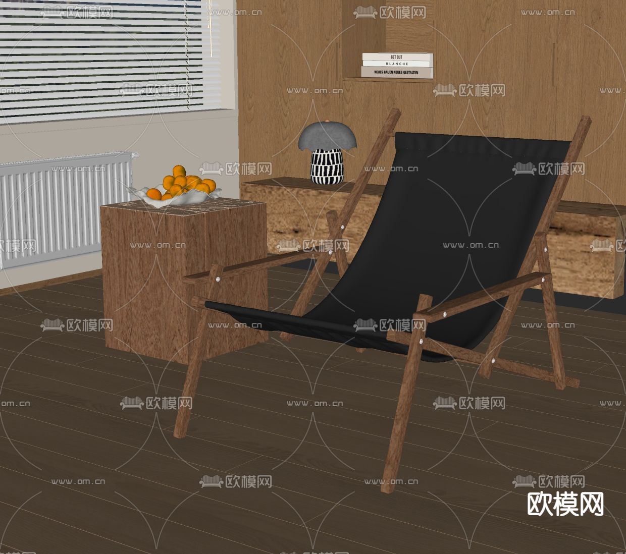侘寂风休闲躺椅su模型下载（渲染图1）