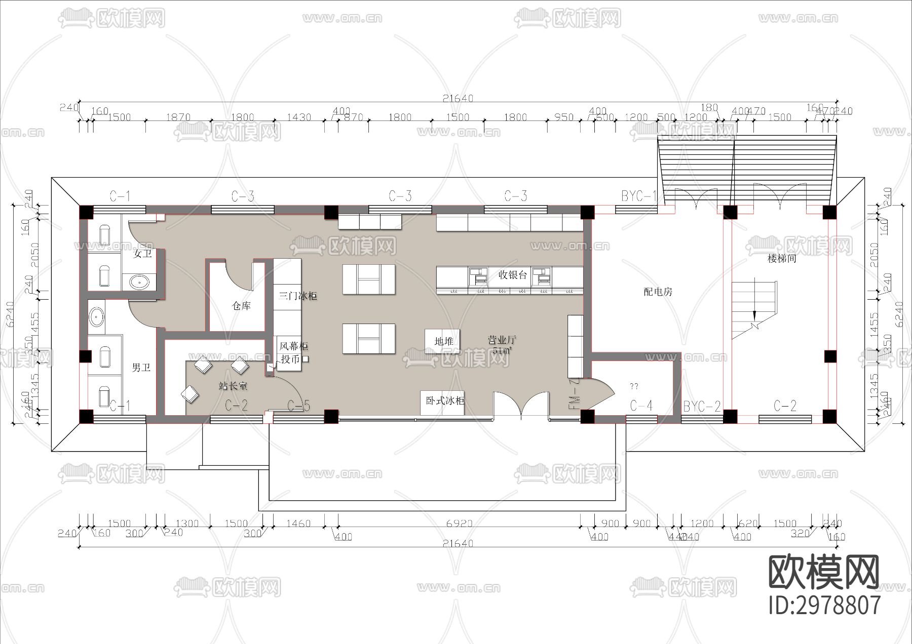 加油站便利店cad平面图下载