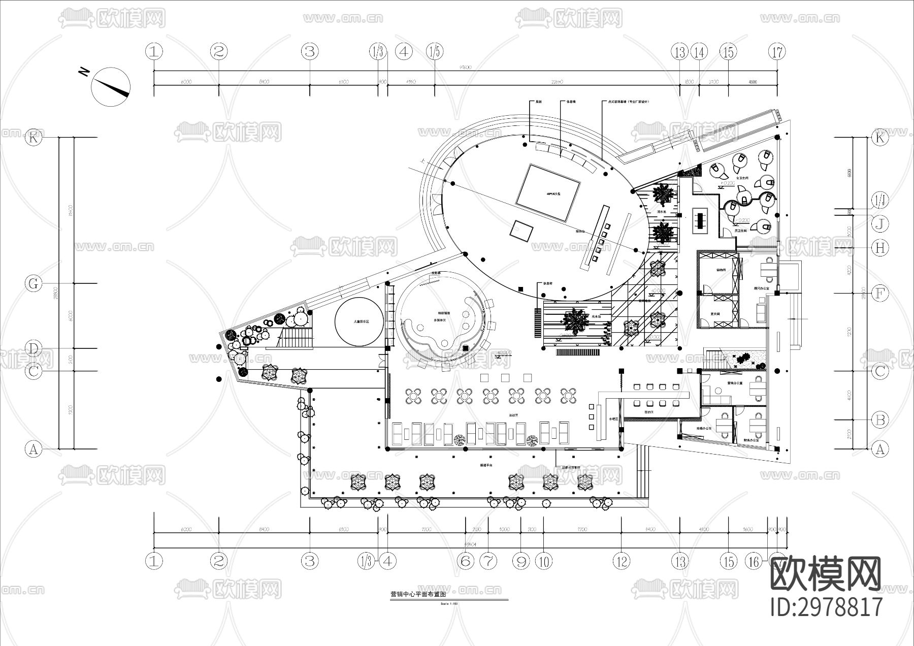 售楼中心接待大厅cad平面图下载（渲染图2）
