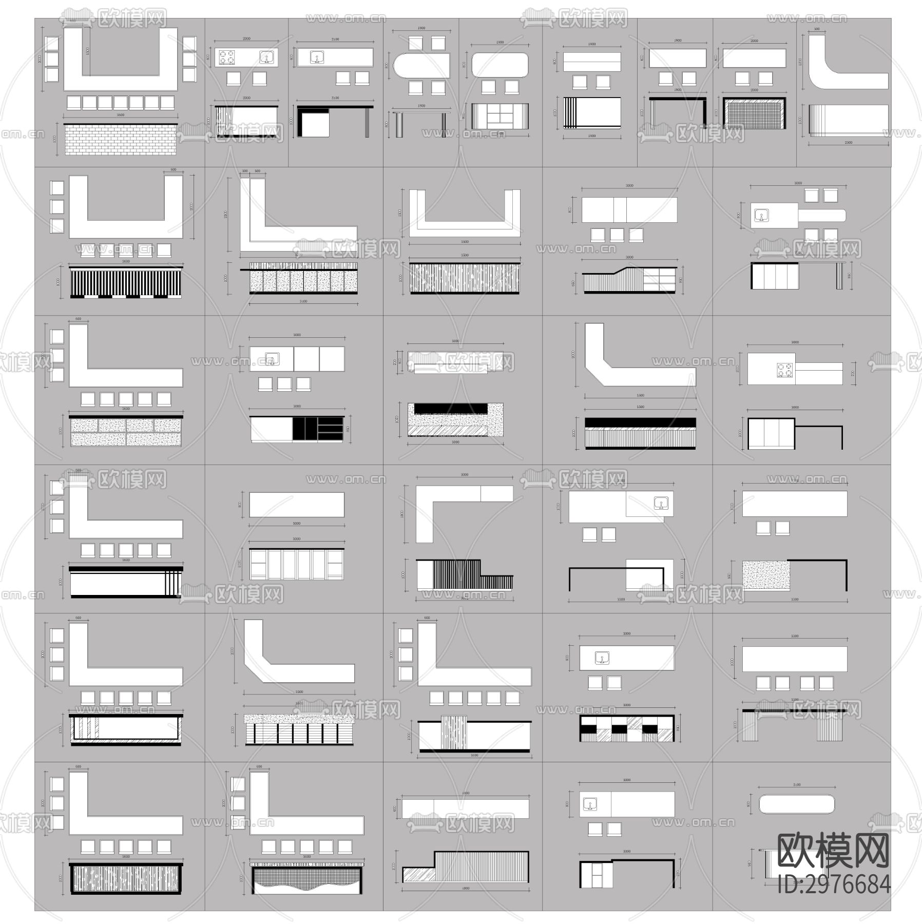 中岛台吧台cad图库下载