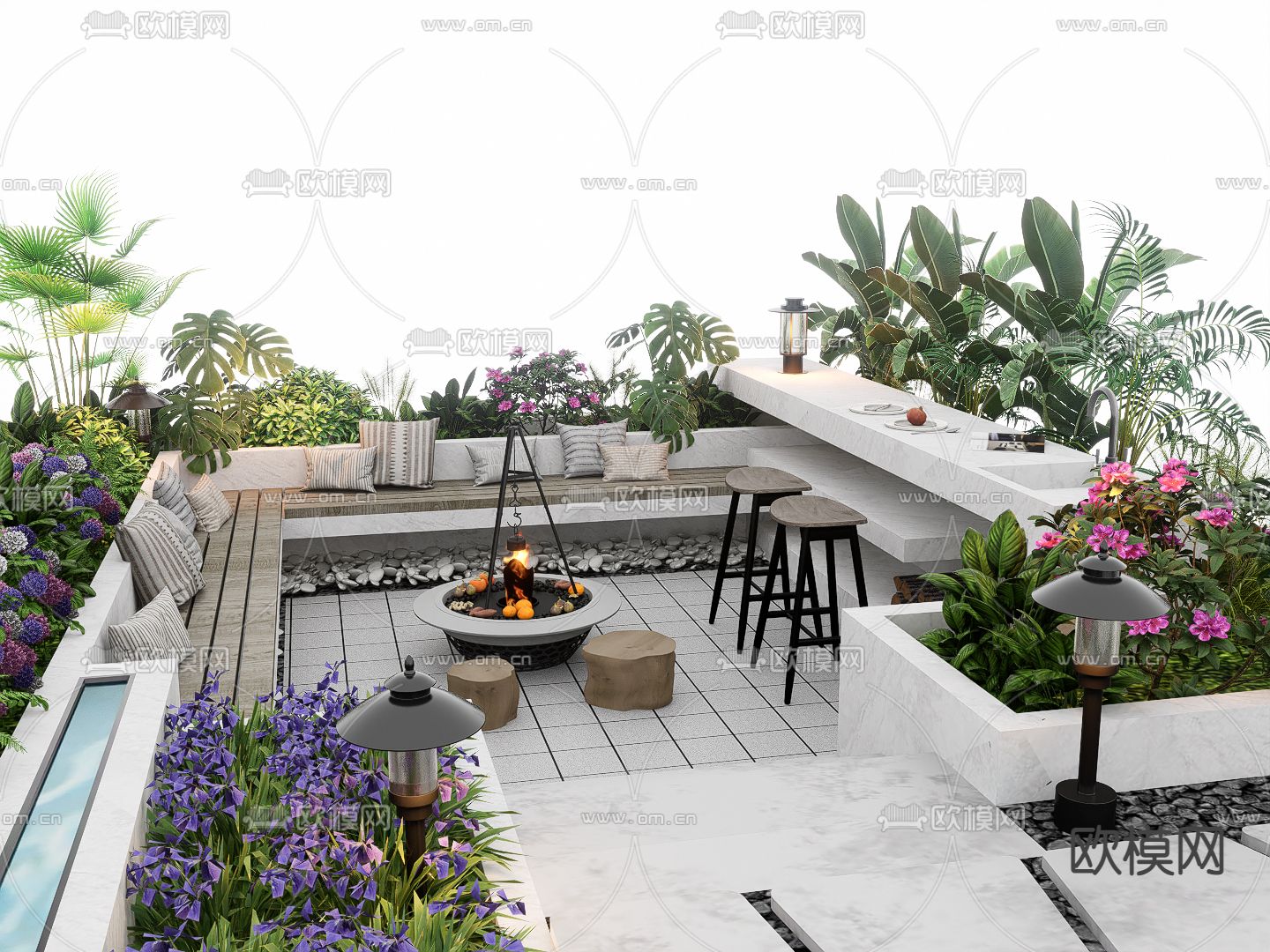 庭院下沉空间su模型下载（渲染图2）