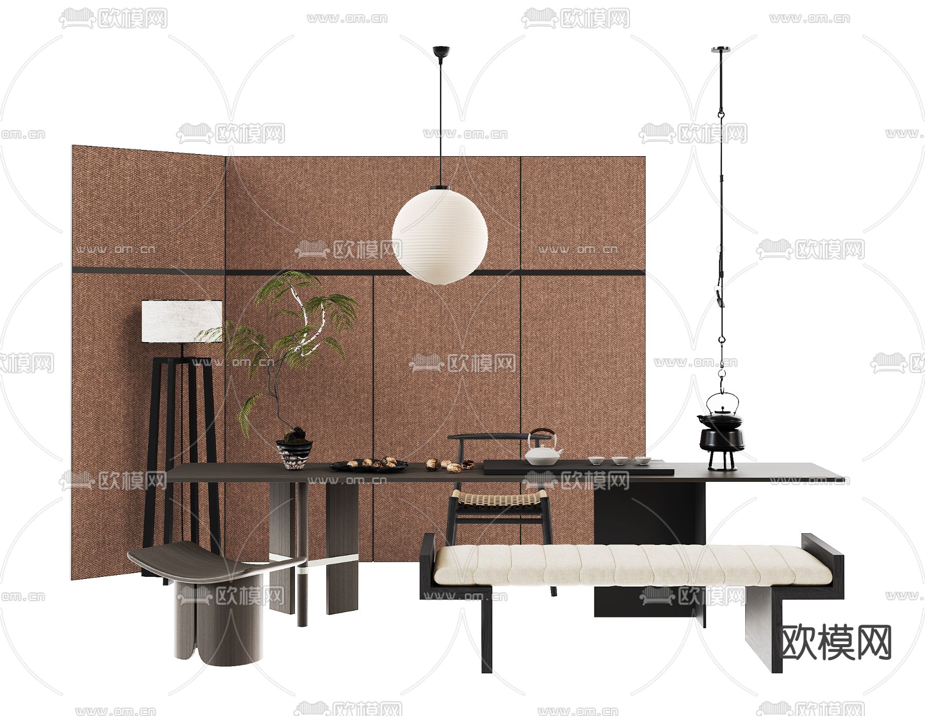 新中式茶桌 茶台3d模型下载