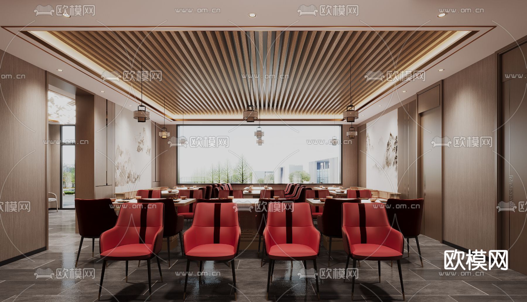 中餐厅 入户门厅3d模型下载（渲染图2）