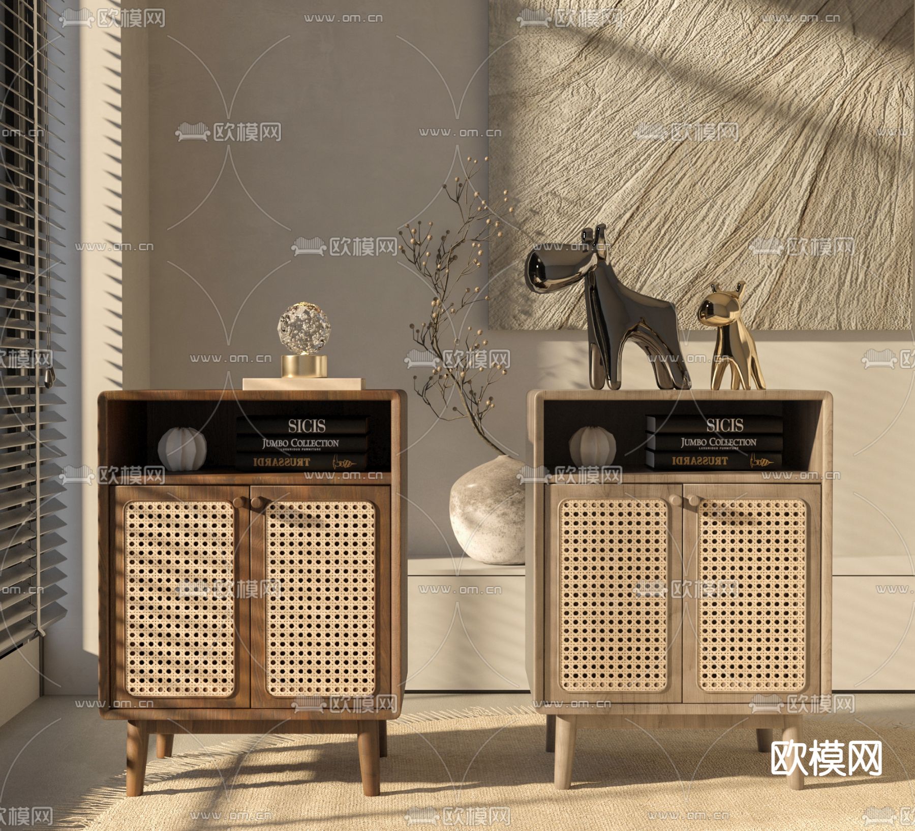 现代床头柜su模型下载（渲染图2）