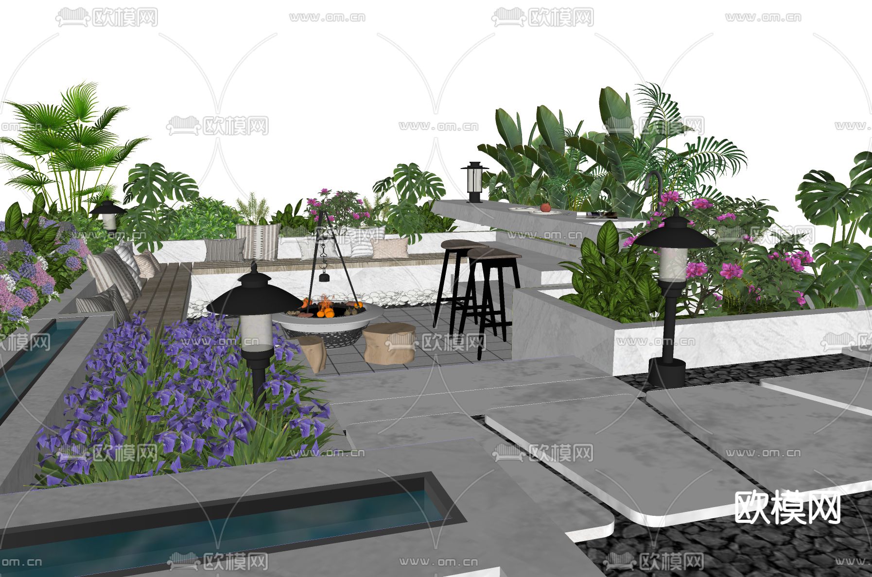 庭院下沉空间su模型下载（渲染图1）