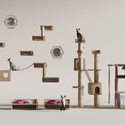  猫爬架 喂食器 猫食盆su模型 