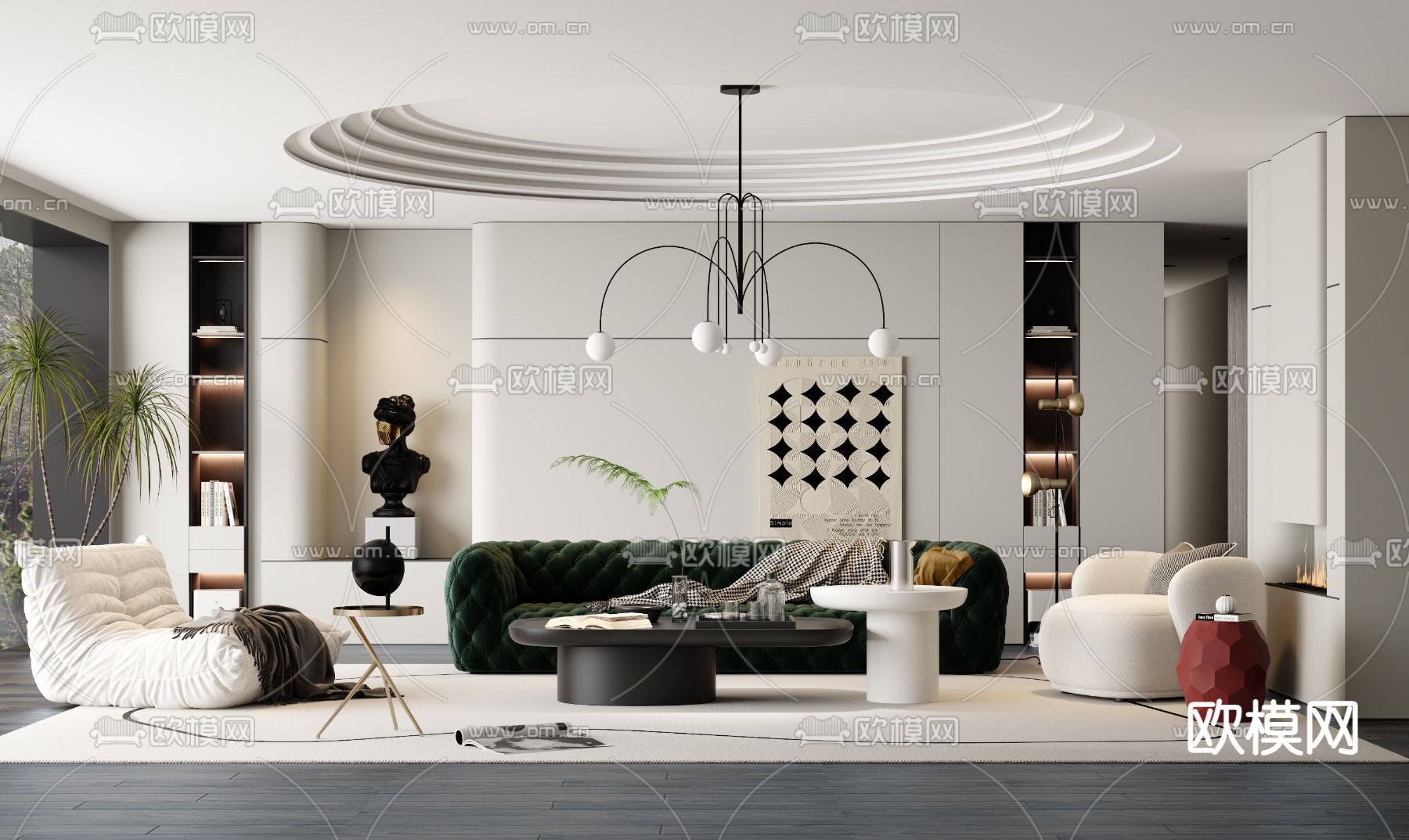现代客厅3d模型下载