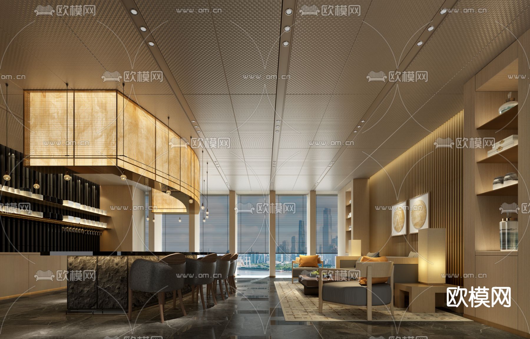 日式自助餐厅 酒店餐厅3d模型下载（渲染图1）