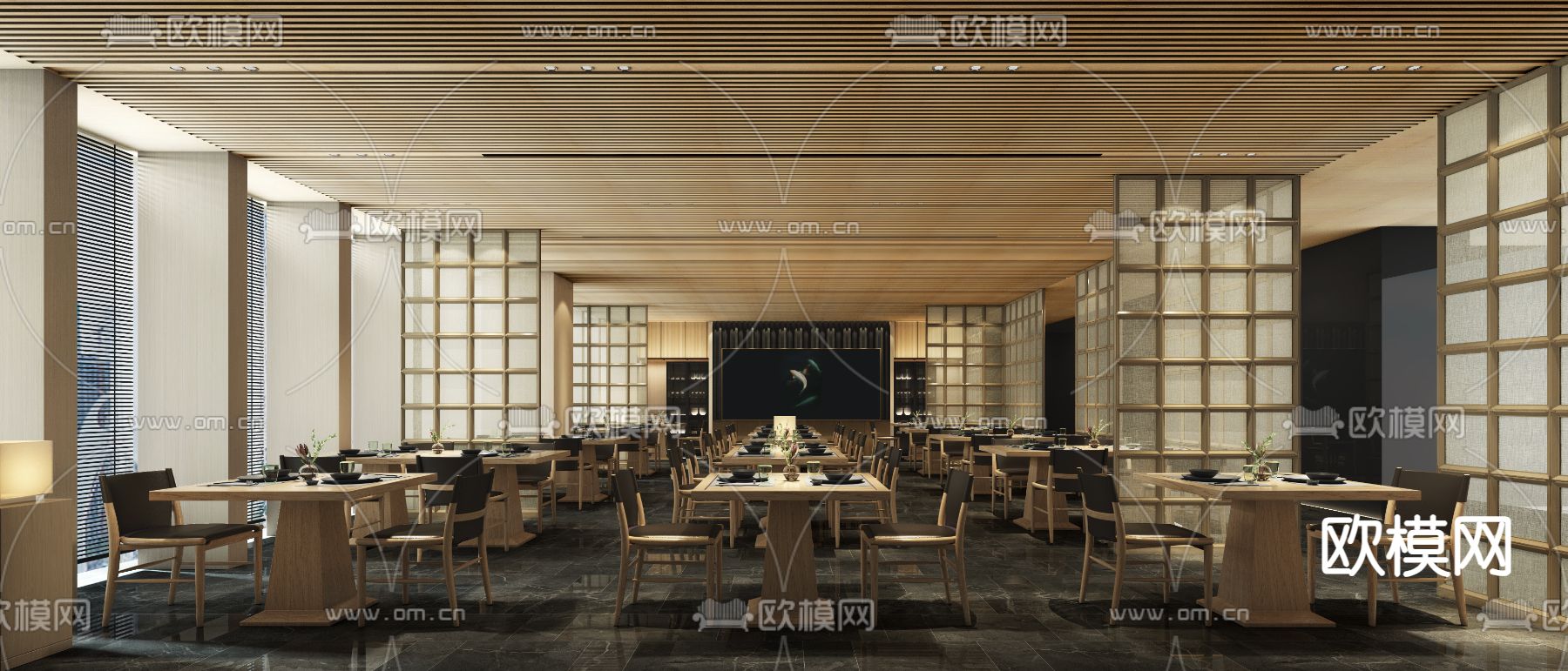 日式自助餐厅 酒店餐厅3d模型下载（渲染图2）