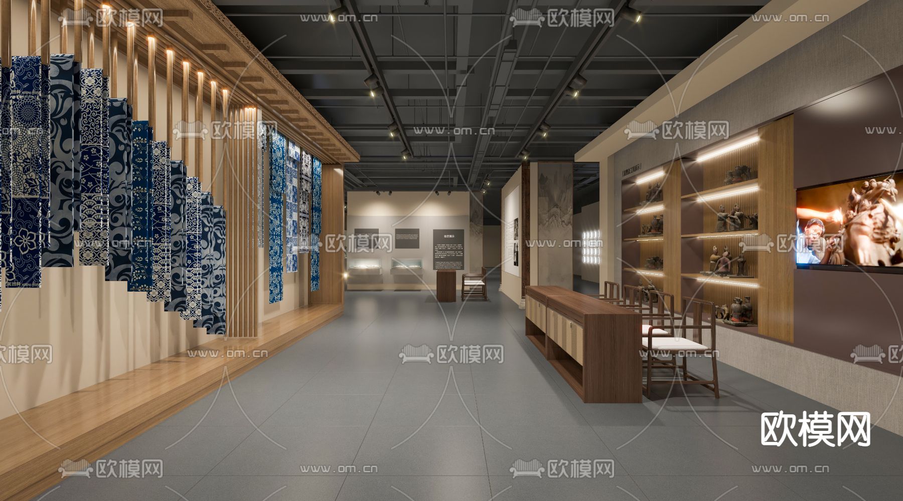 新中式手工织布展厅su模型下载（渲染图2）