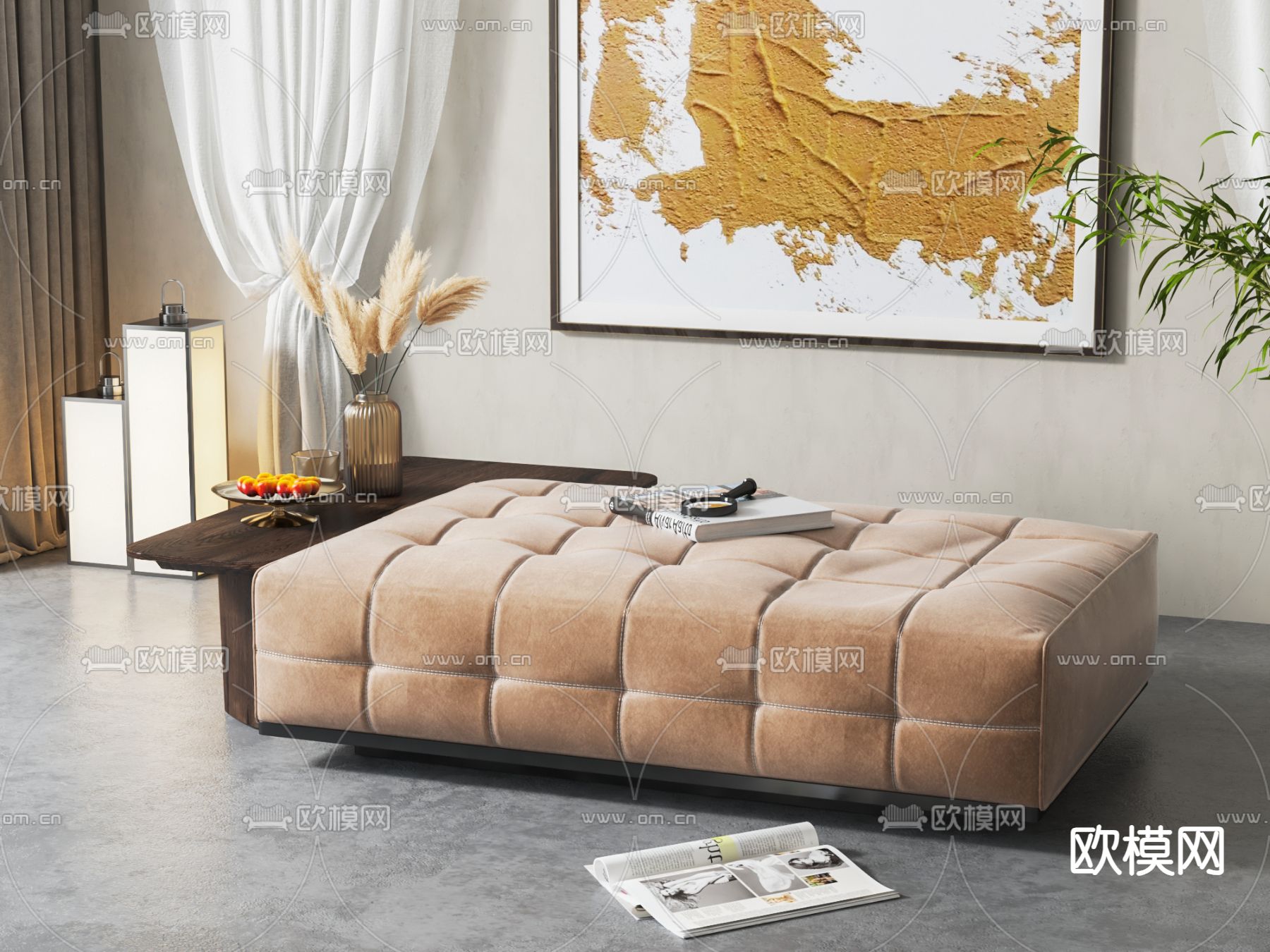 现代沙发凳su模型下载（渲染图2）
