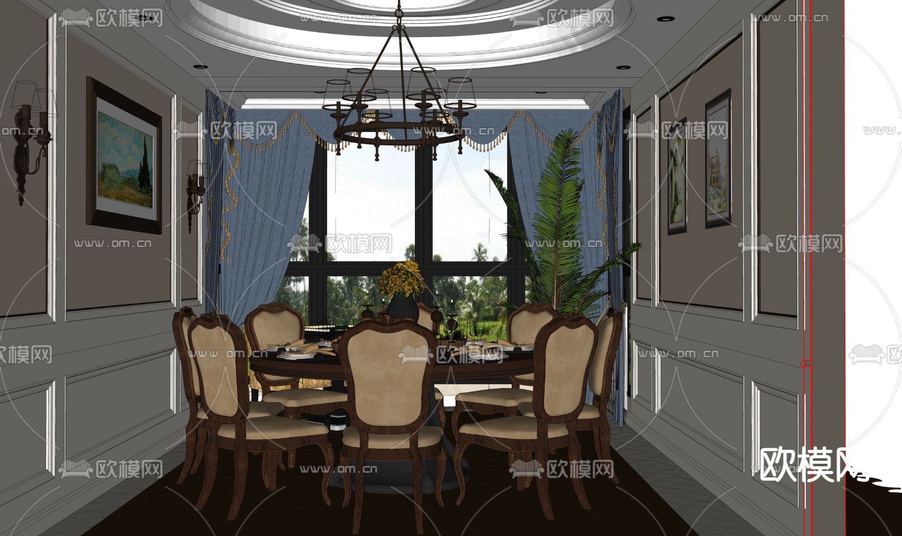 新中式餐厅包厢su模型下载（渲染图1）
