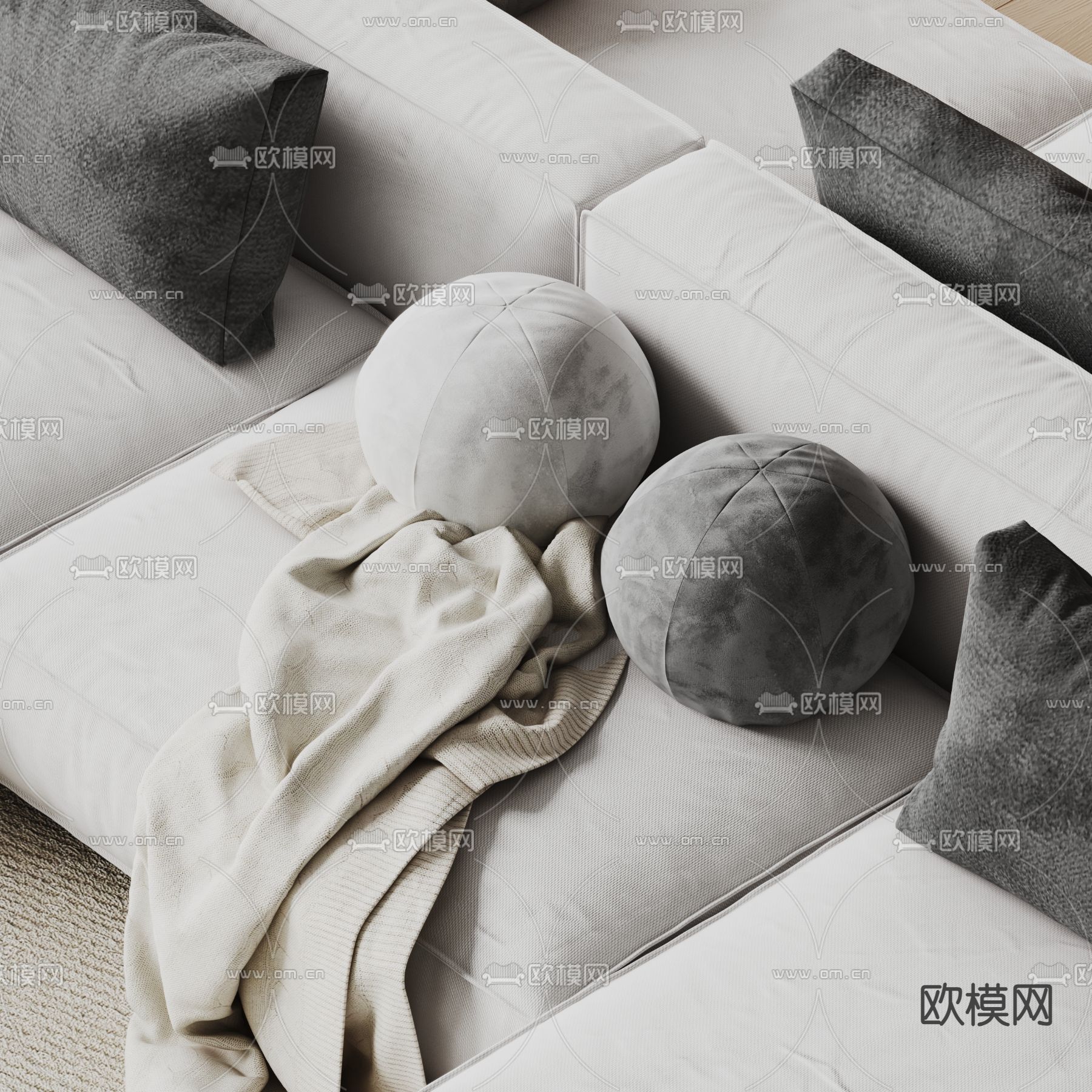 球形抱枕 沙发抱枕 毛毯su模型下载（渲染图2）