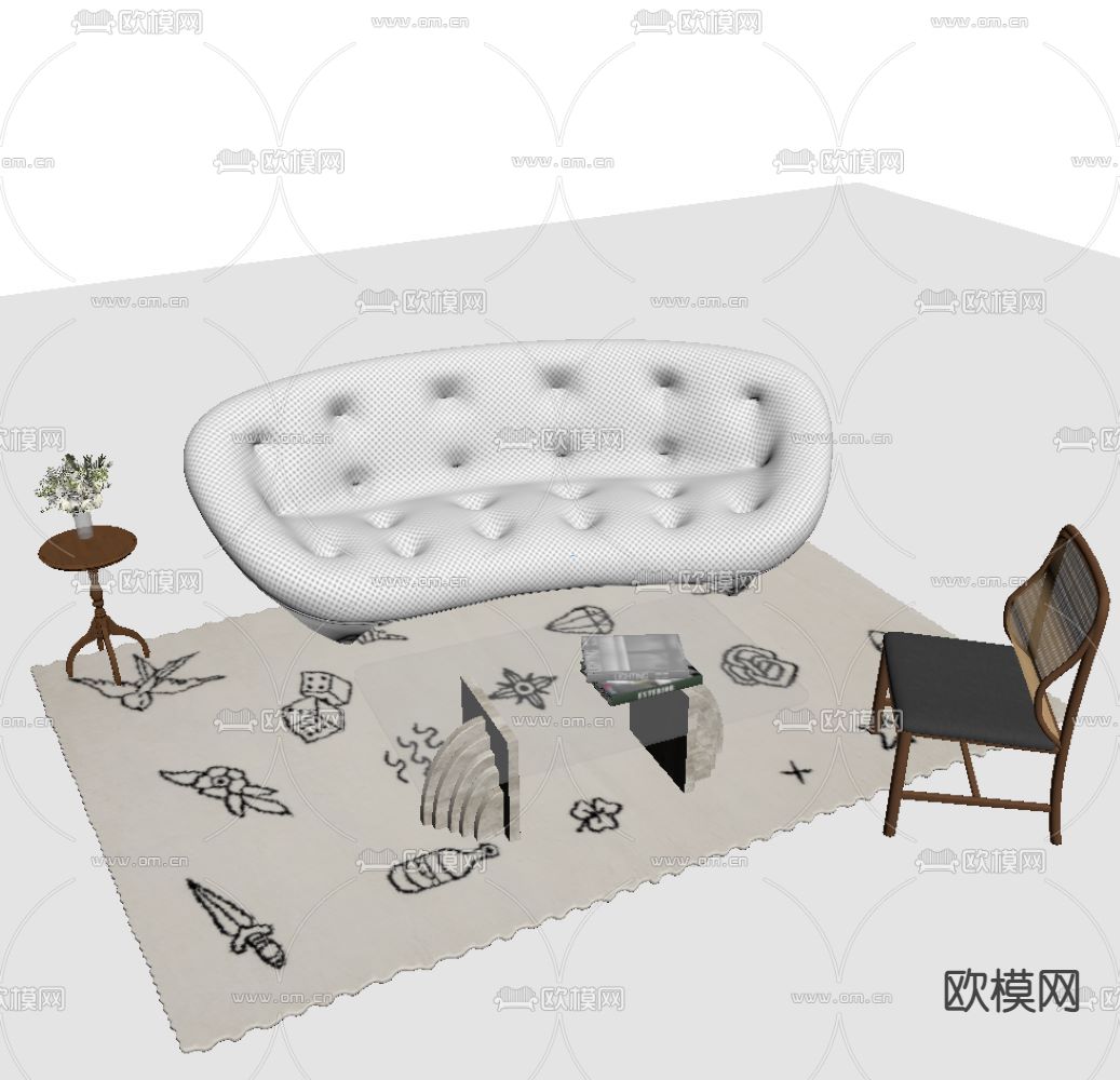 侘寂组合沙发su模型下载（渲染图1）