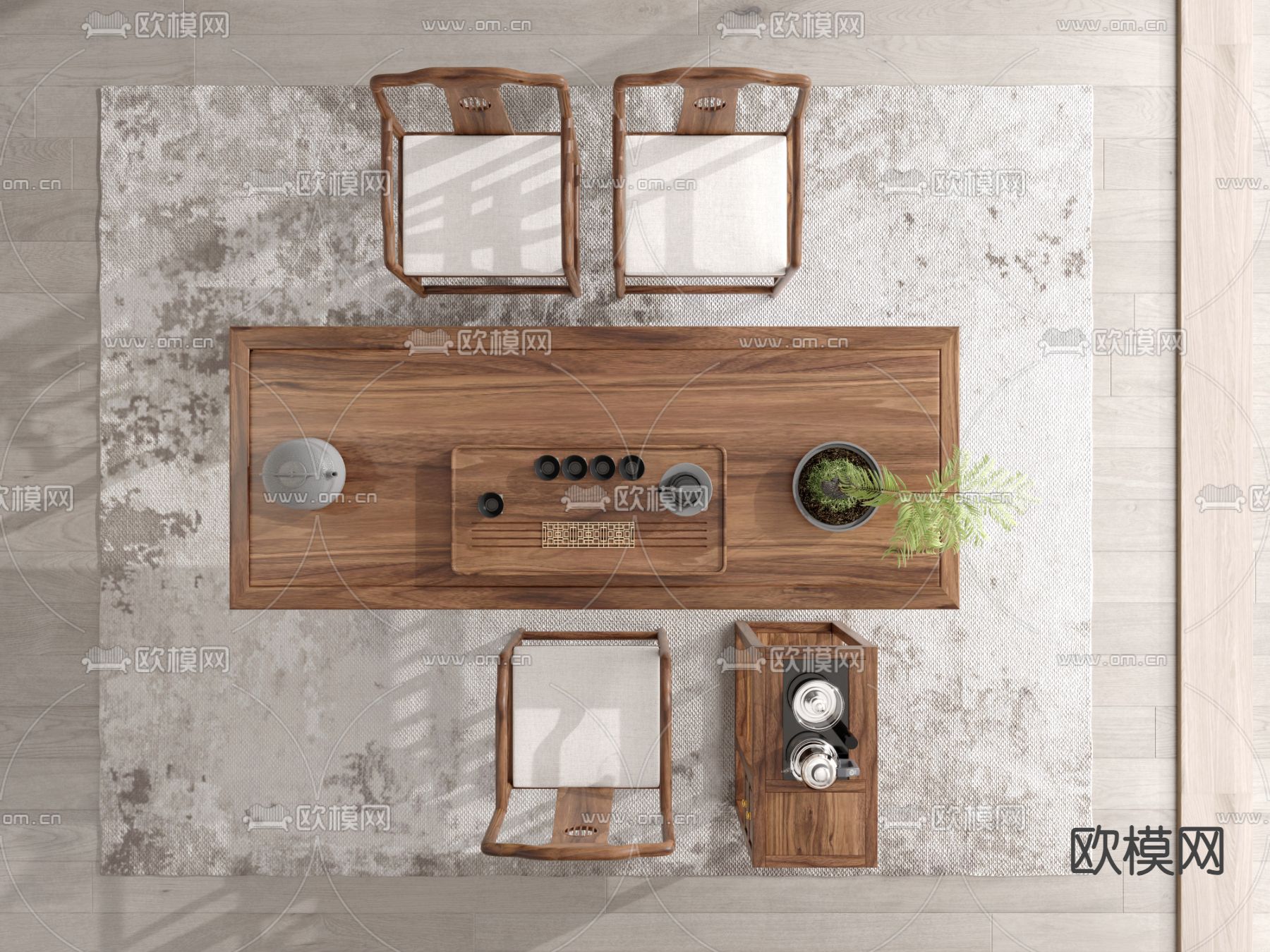 新中式茶桌 茶台3d模型下载（渲染图3）