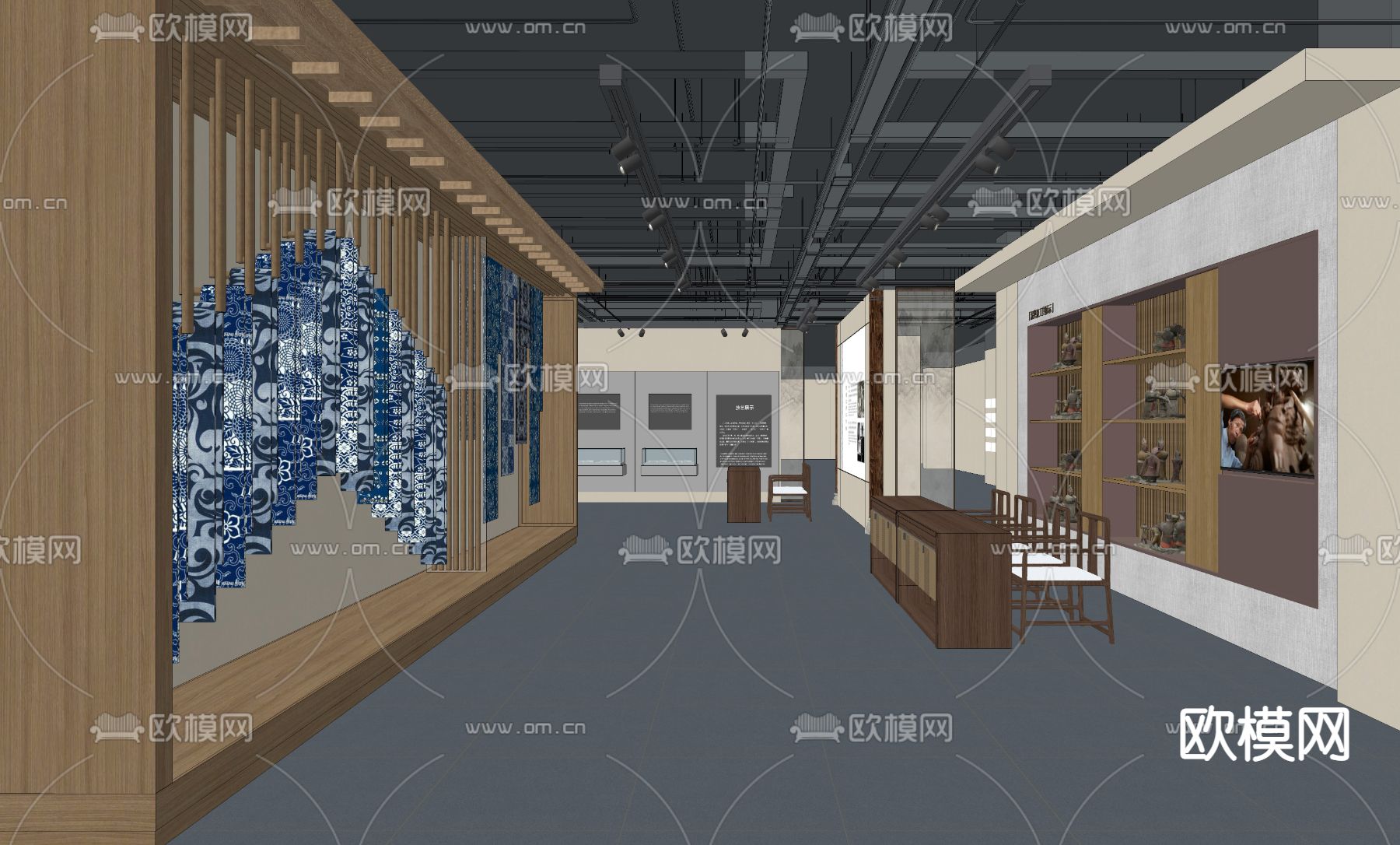 新中式手工织布展厅su模型下载（渲染图1）