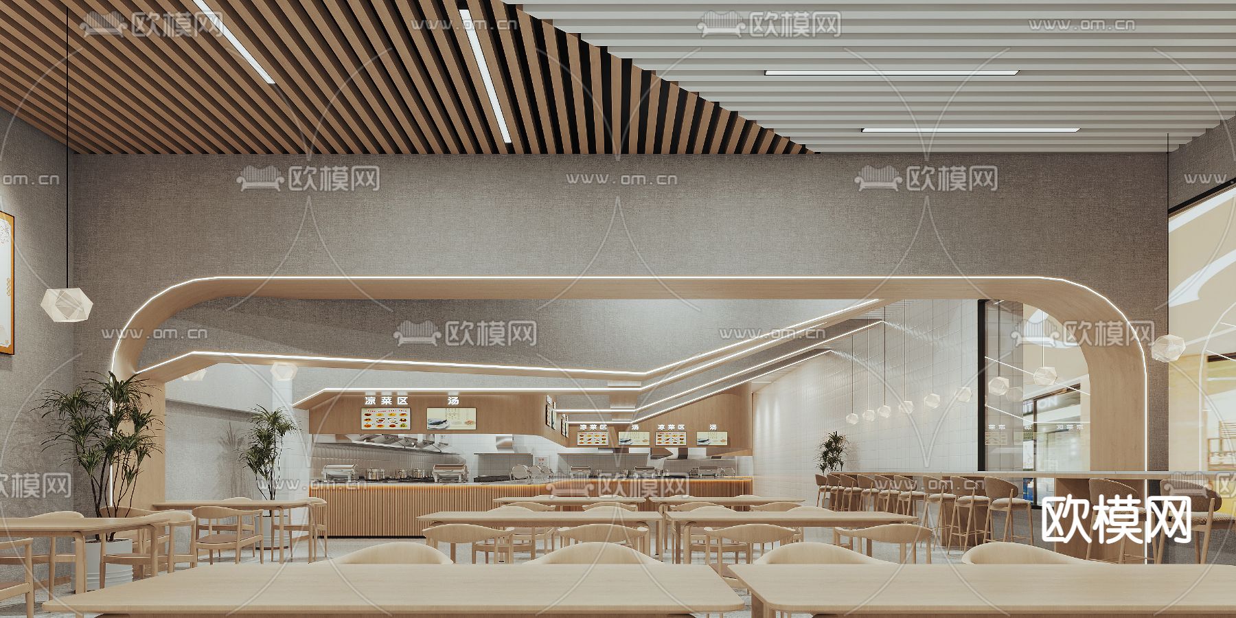员工食堂 职工食堂3d模型下载（渲染图1）