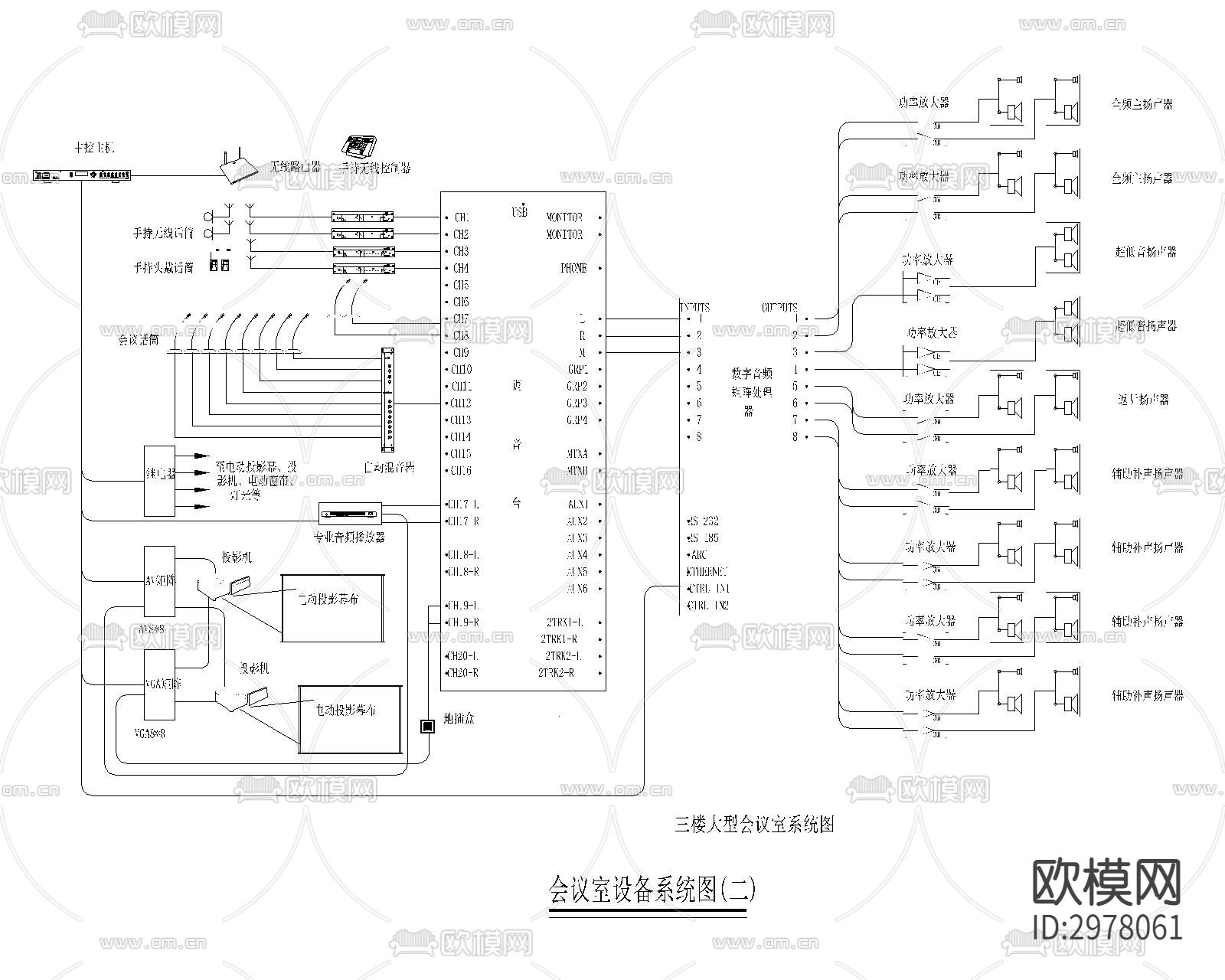 多媒体音响广播弱电cad施工图下载（渲染图4）