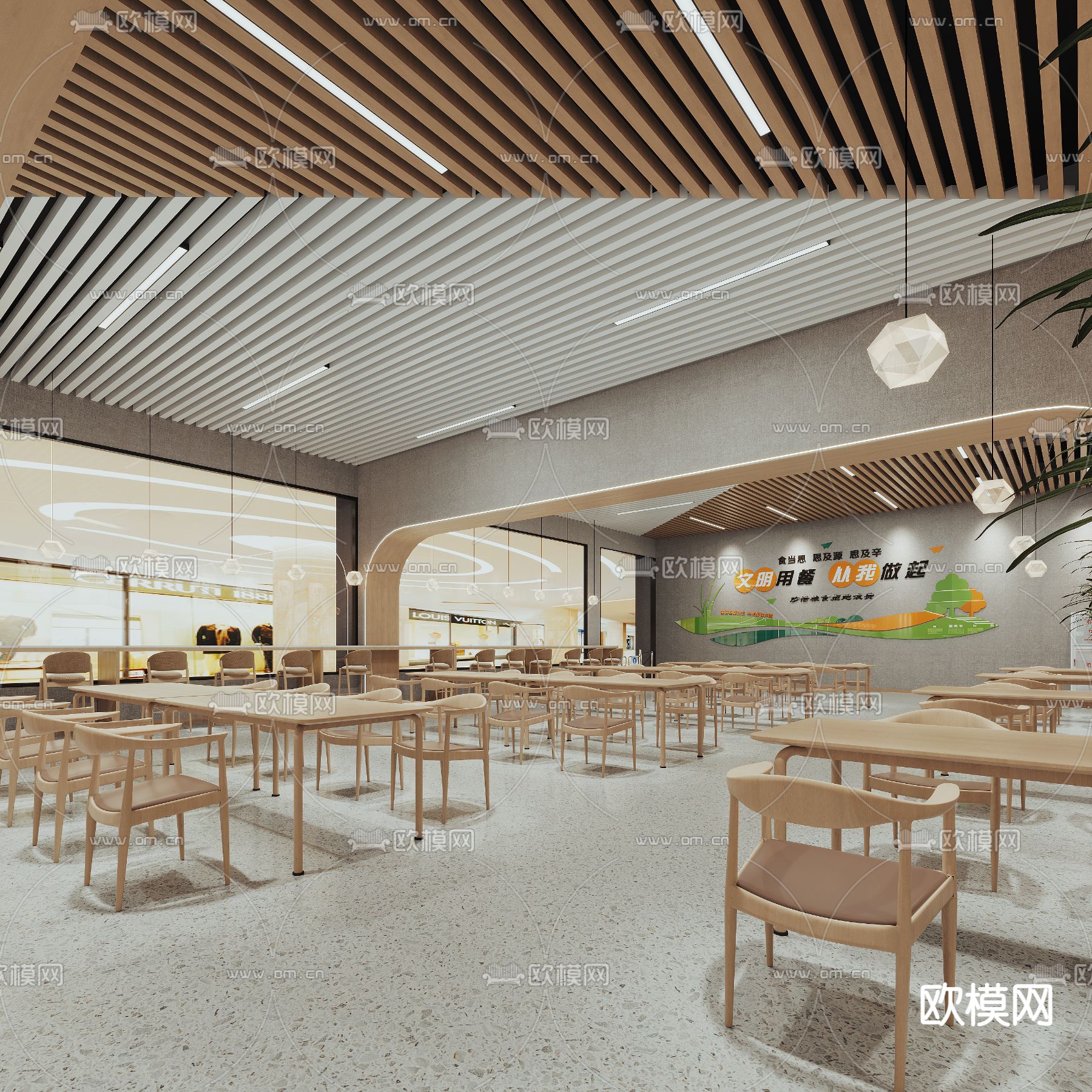 员工食堂 职工食堂3d模型下载（渲染图6）