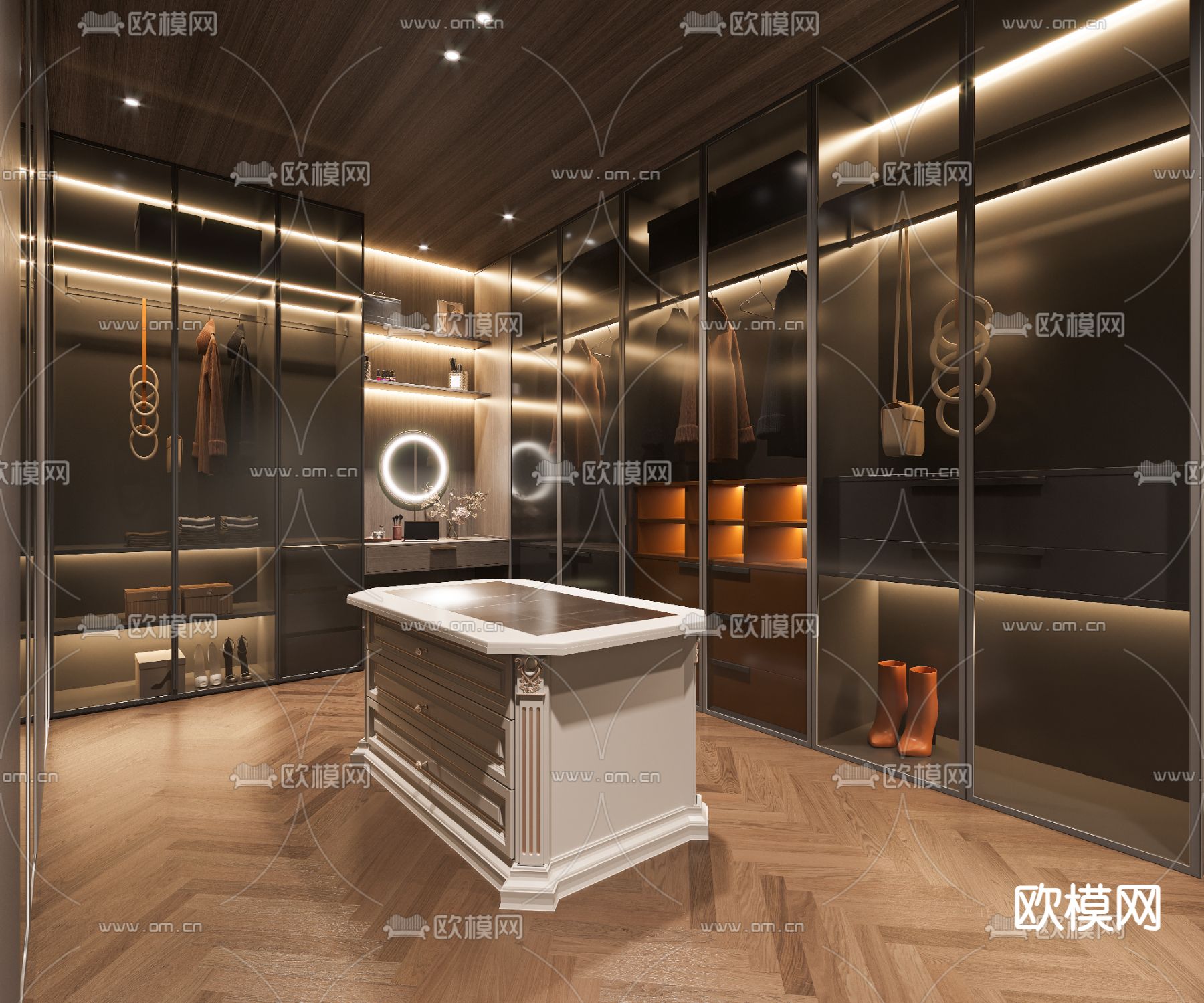 欧式衣帽间 中岛柜3d模型下载