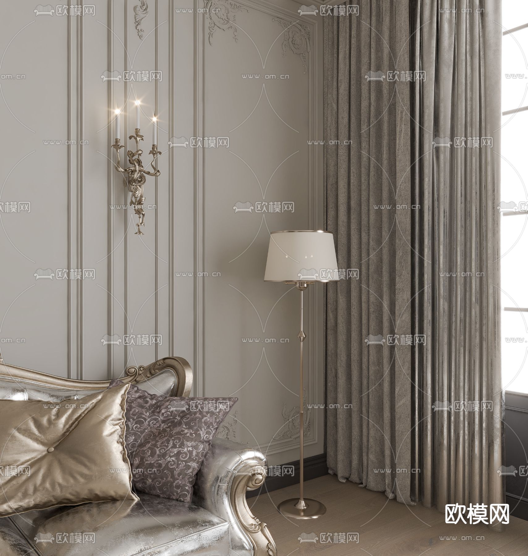 美式落地灯su模型下载（渲染图2）