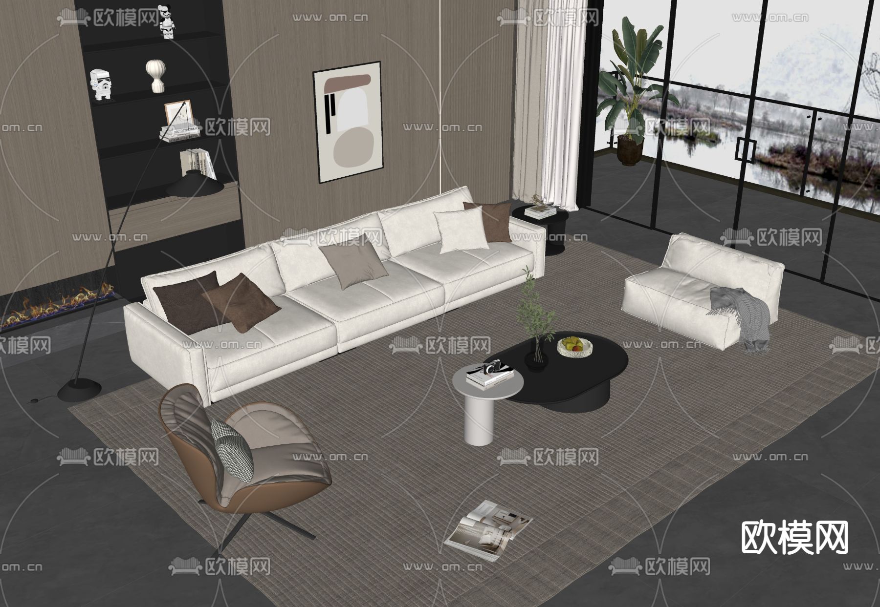 现代组合沙发su模型下载（渲染图1）