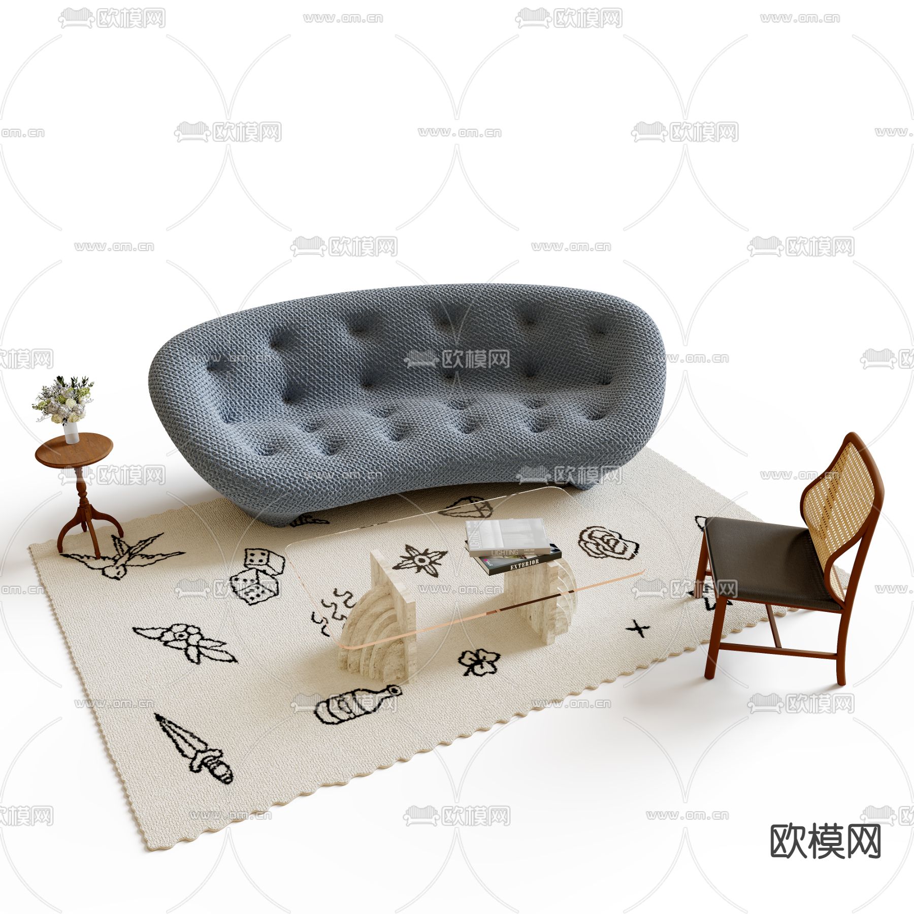 侘寂组合沙发su模型下载（渲染图2）