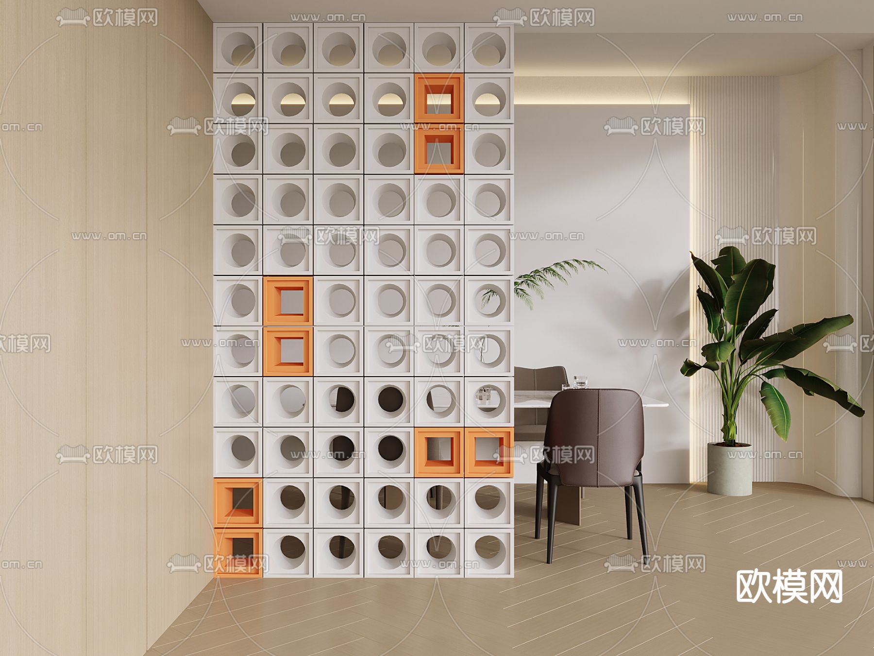 水泥砖 玄关隔断su模型下载（渲染图2）