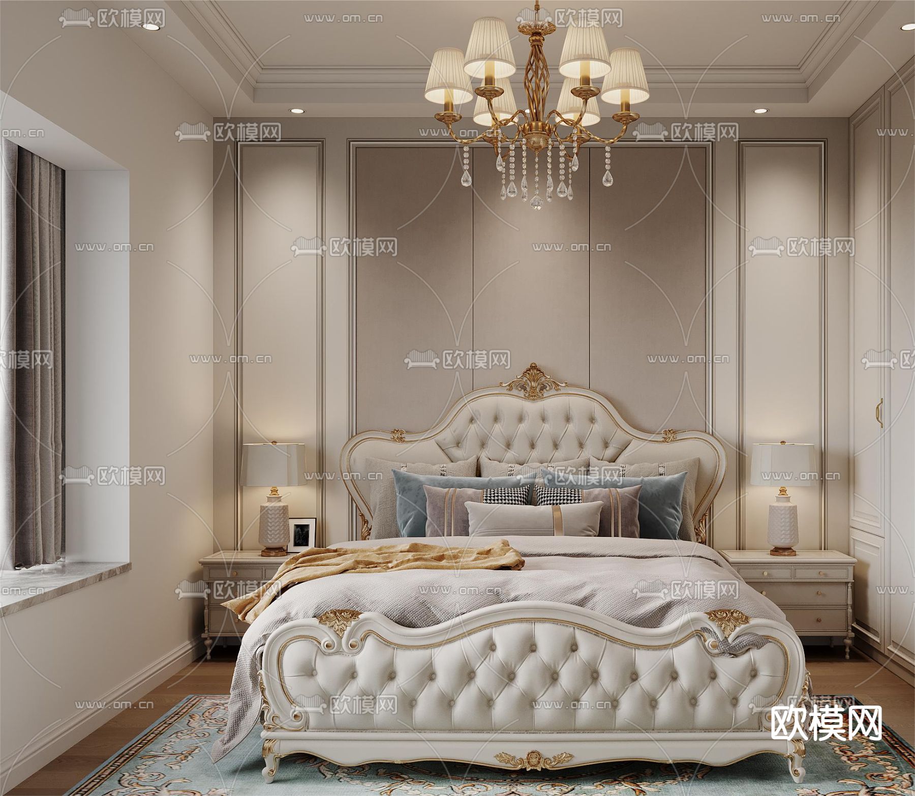 欧式卧室 主卧 主人房3d模型下载（渲染图2）