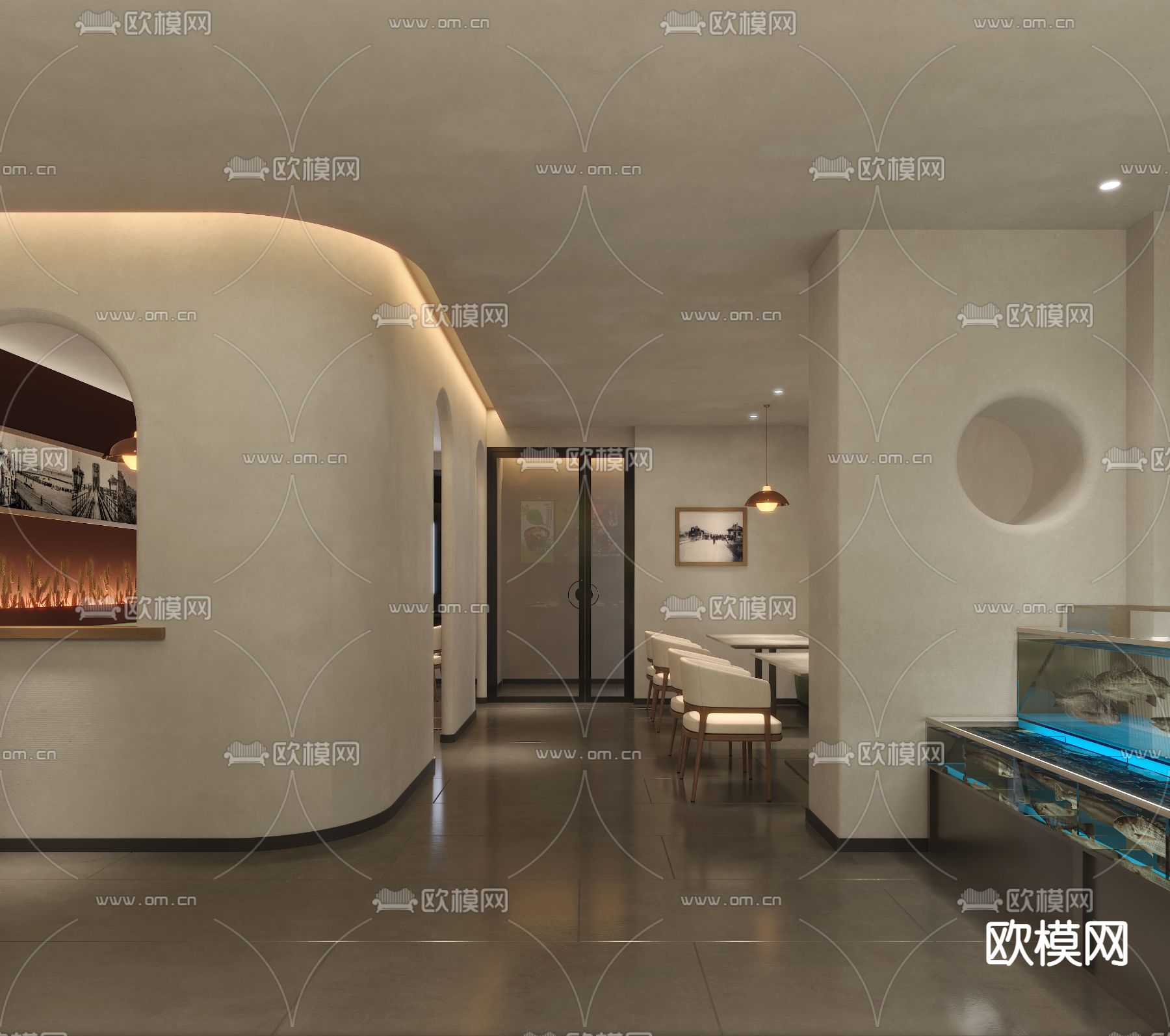 自助餐厅 卡座餐桌3d模型下载（渲染图3）