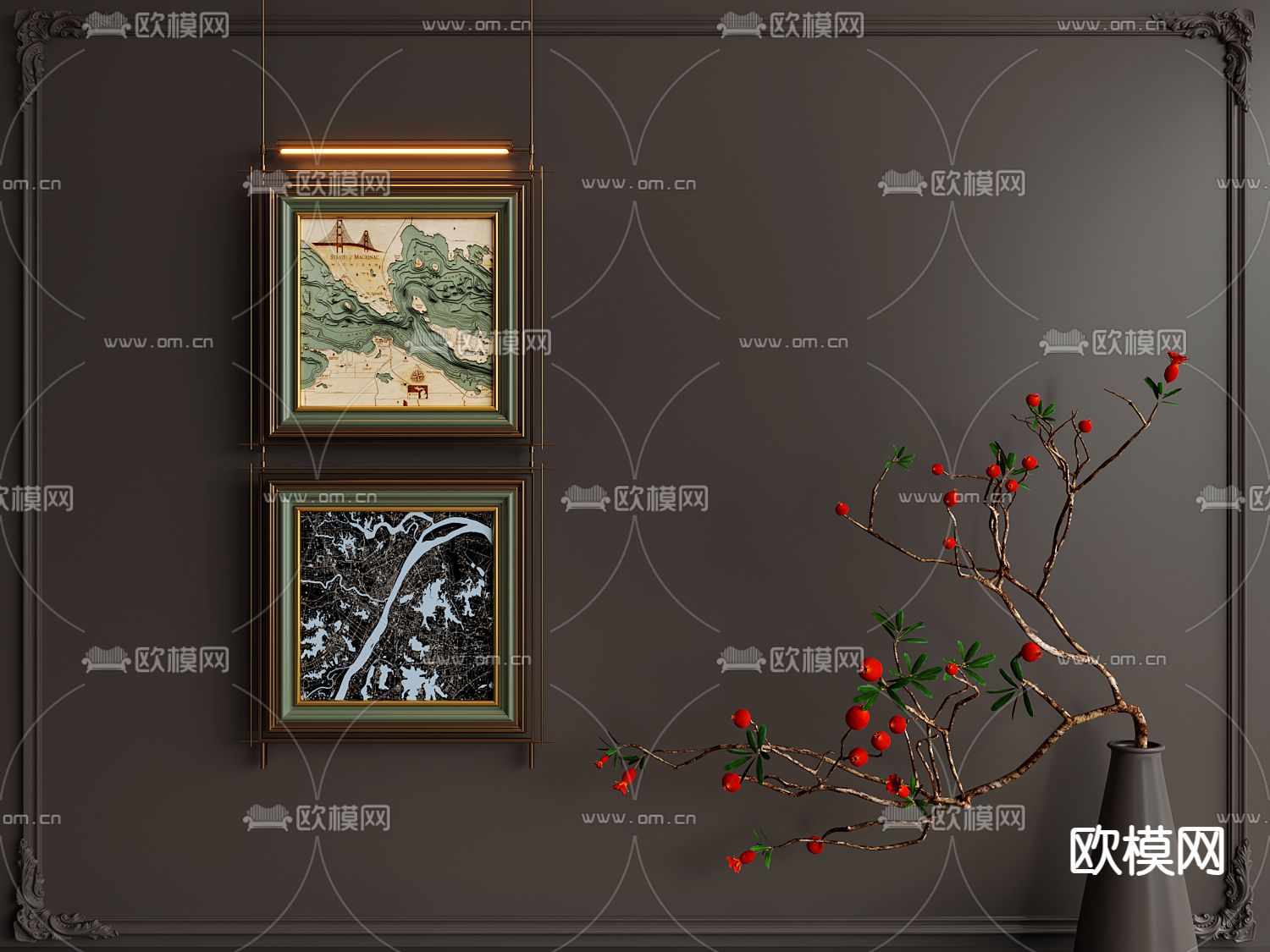 法式装饰画 组合挂画su模型下载（渲染图2）