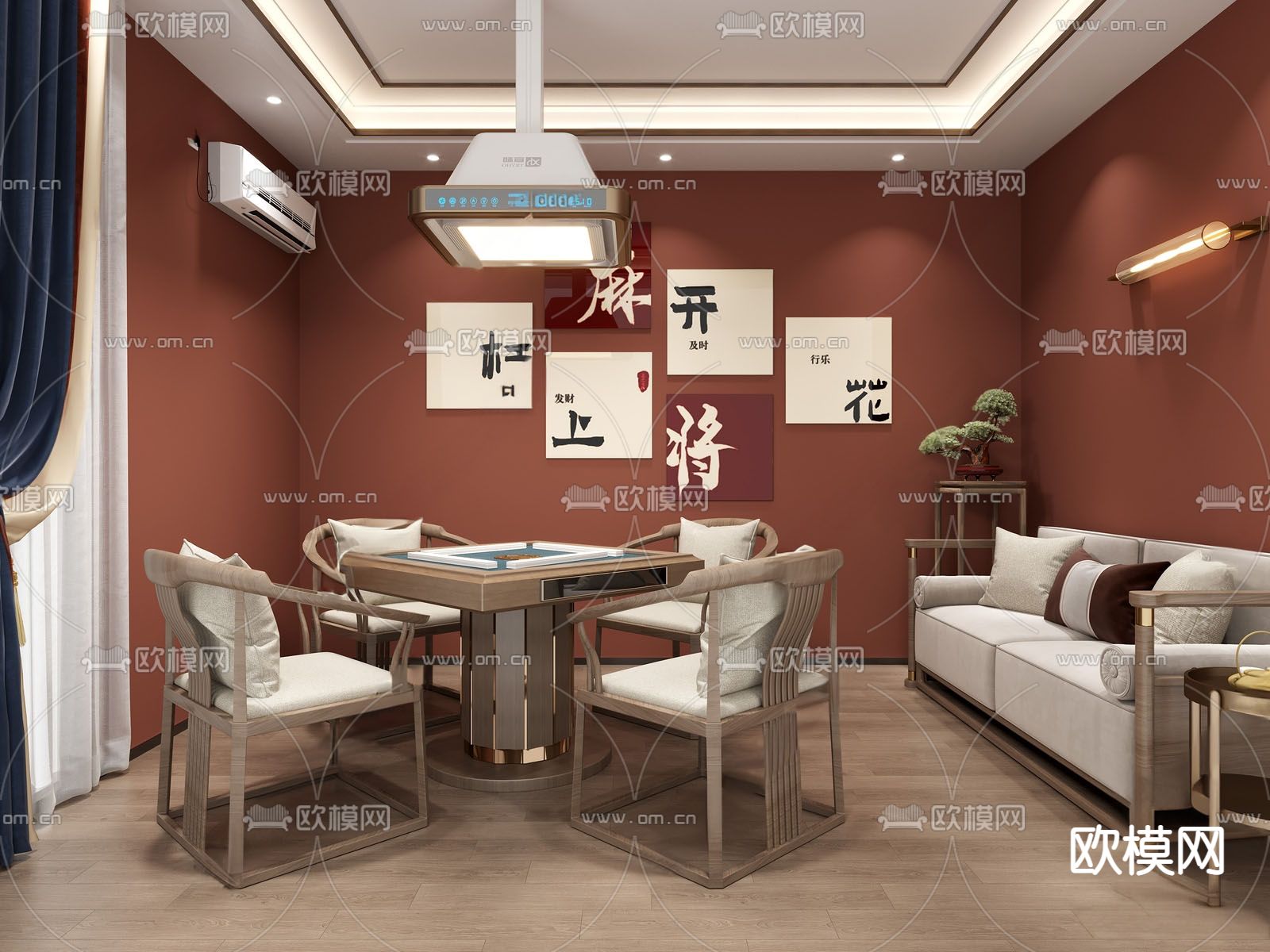 新中式棋牌室su模型下载（渲染图2）