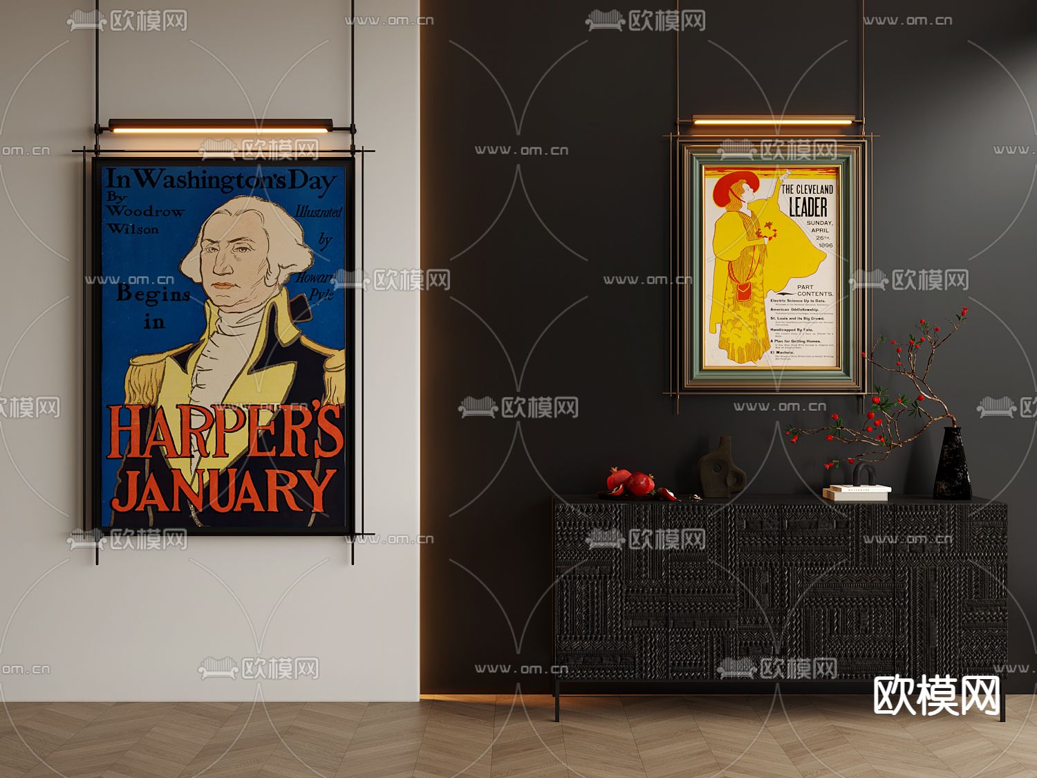 美式装饰画 挂画su模型下载（渲染图2）