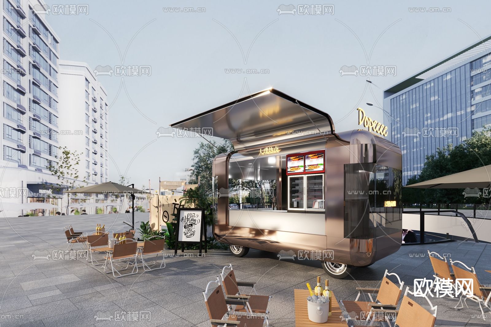 酒吧外摆 餐车su模型下载（渲染图2）