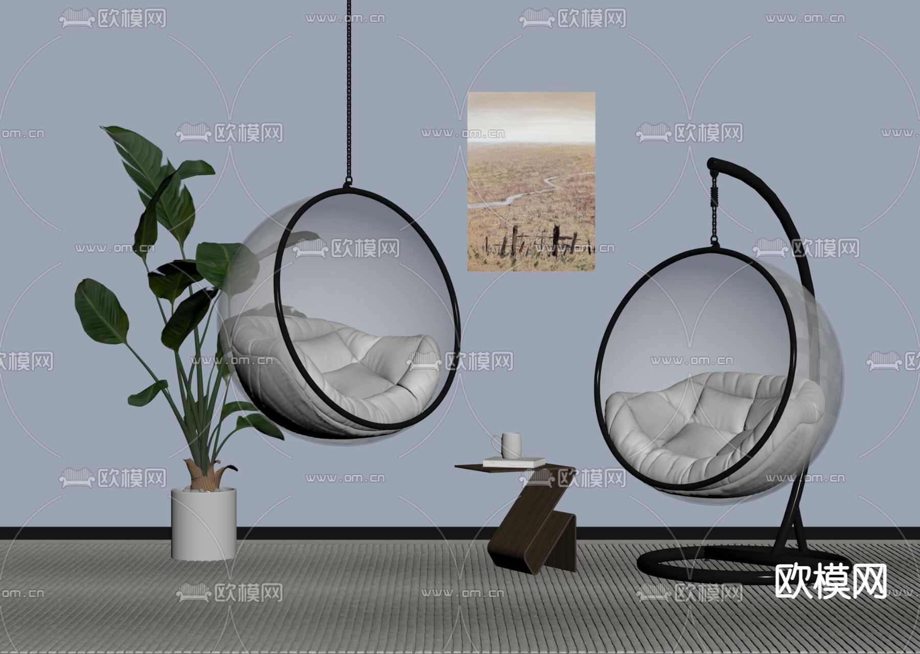 现代吊椅su模型下载（渲染图1）