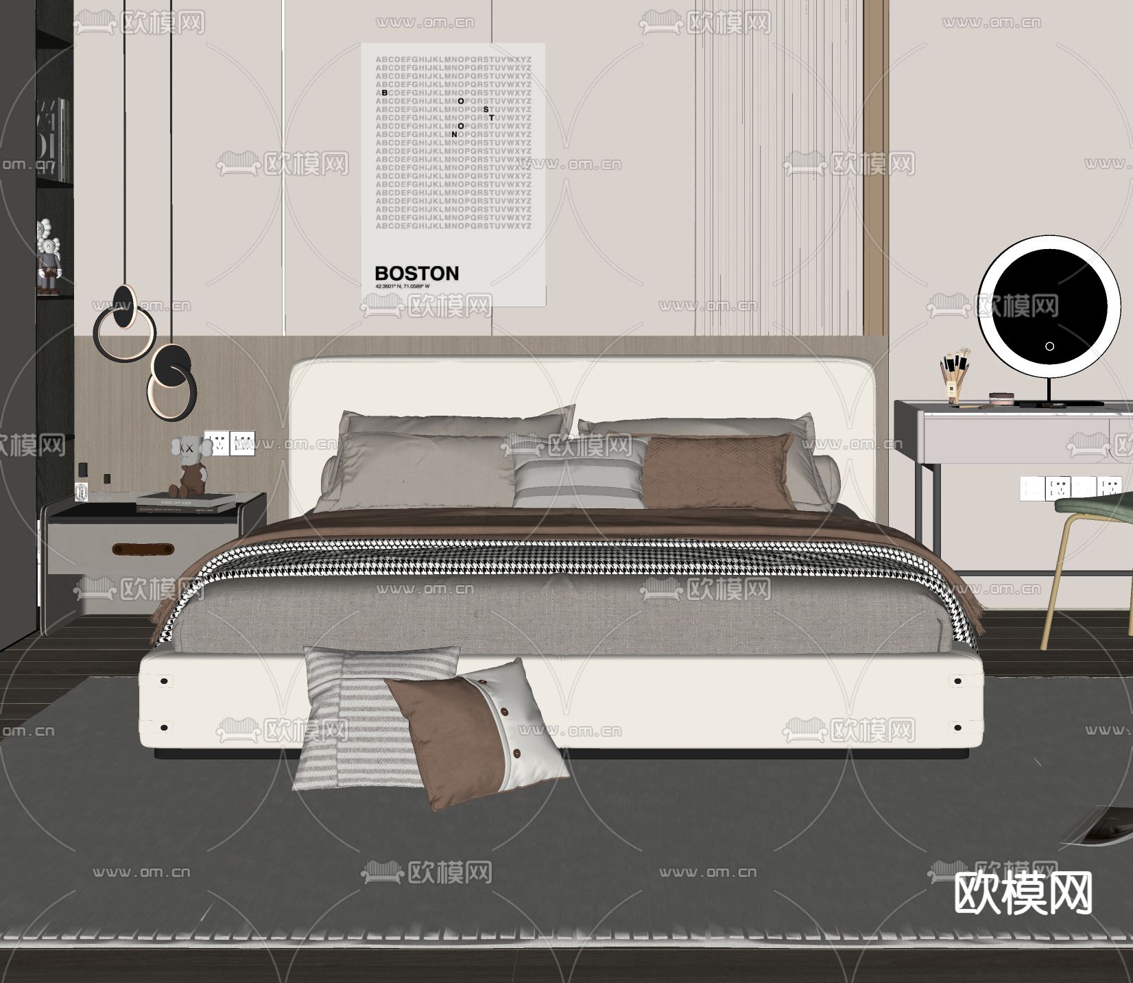 现代双人床su模型下载_ID15012308_sketchup模型下载-欧模网