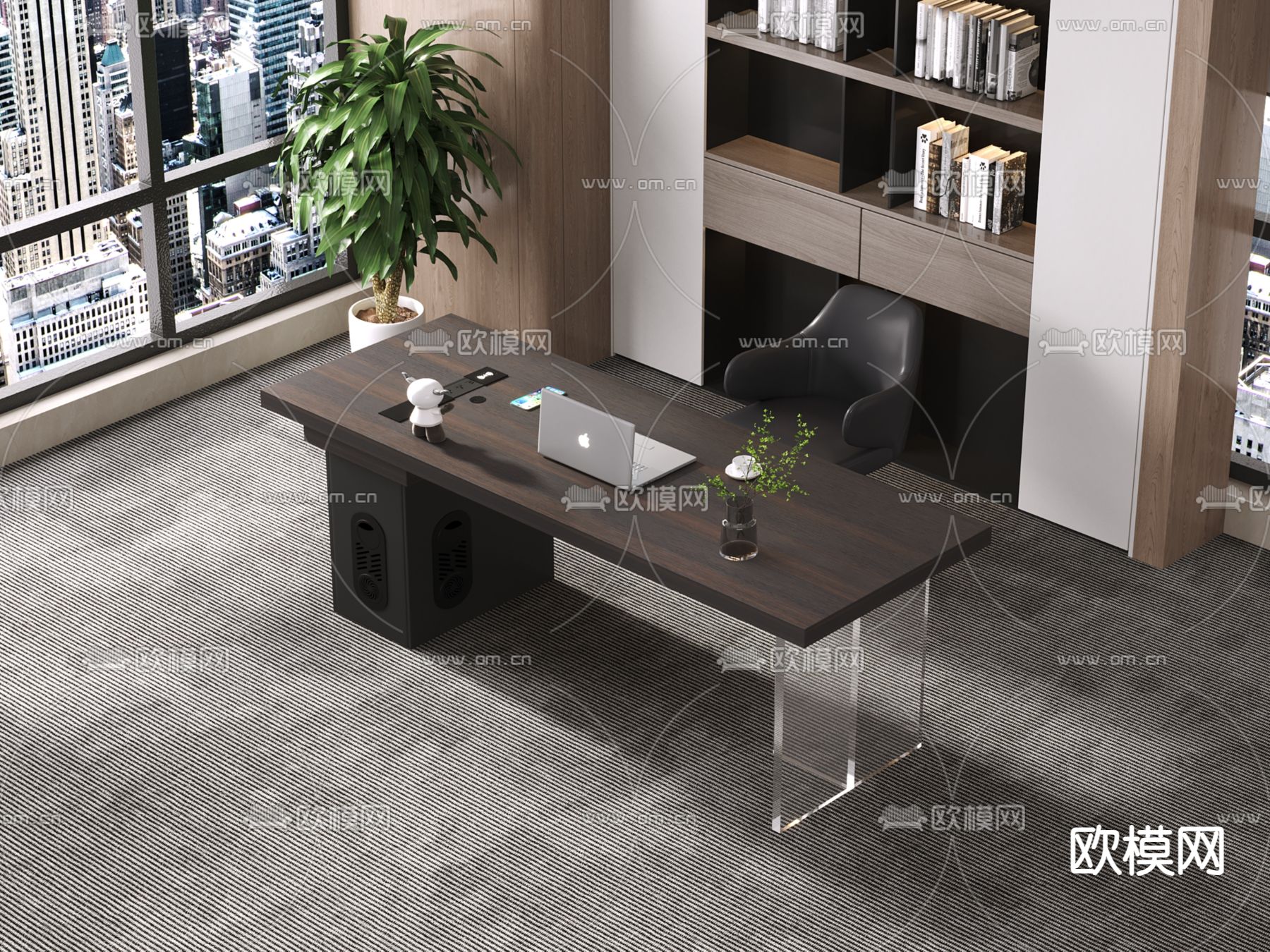 班台桌 书桌 老板桌3d模型下载（渲染图2）