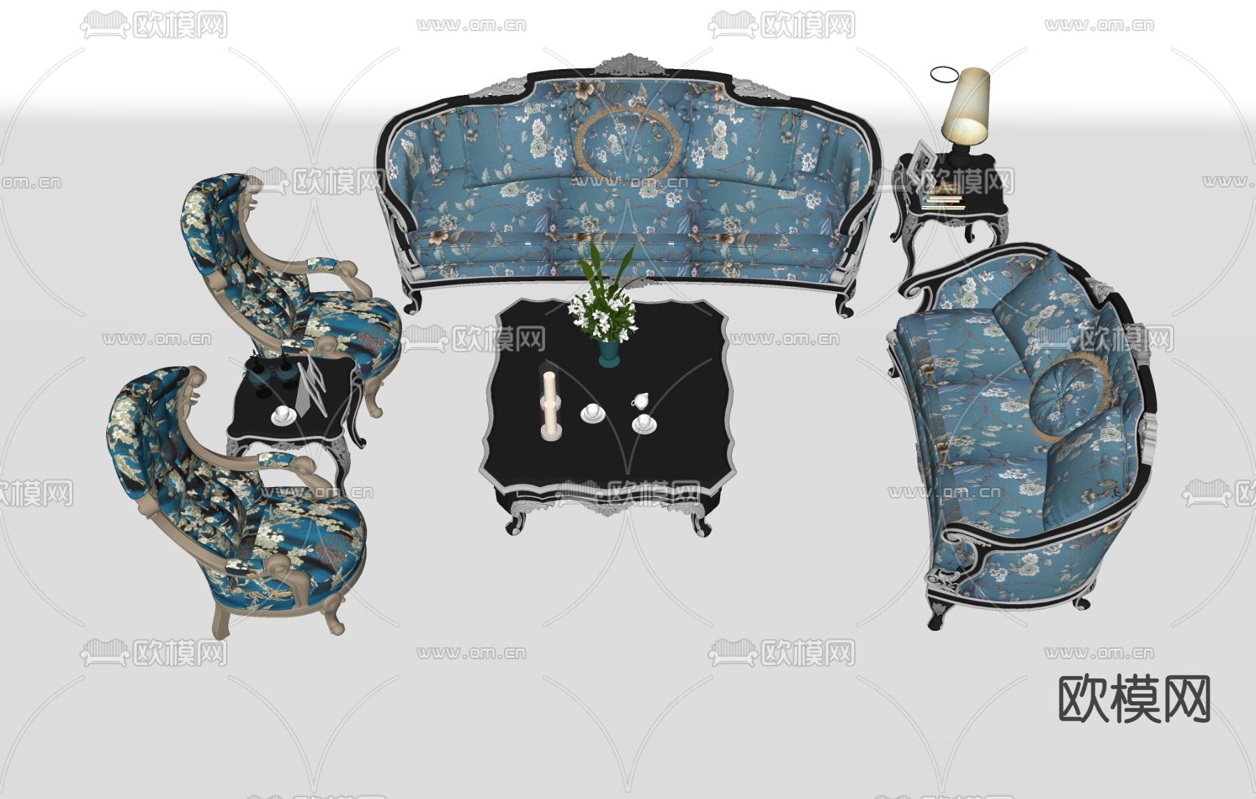 简欧组合沙发su模型下载（渲染图1）