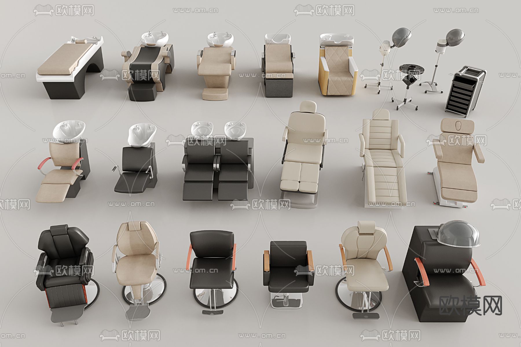 理发椅 洗头椅 按摩椅 烫发椅 理发器材3d模型下载