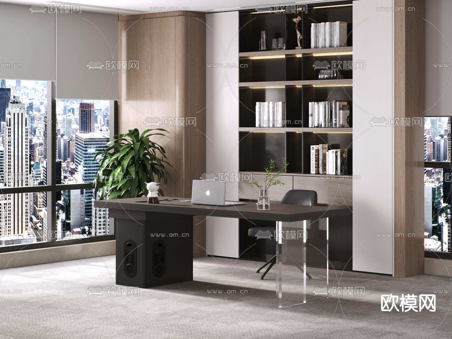 班台桌 书桌 老板桌3d模型下载（渲染图1）