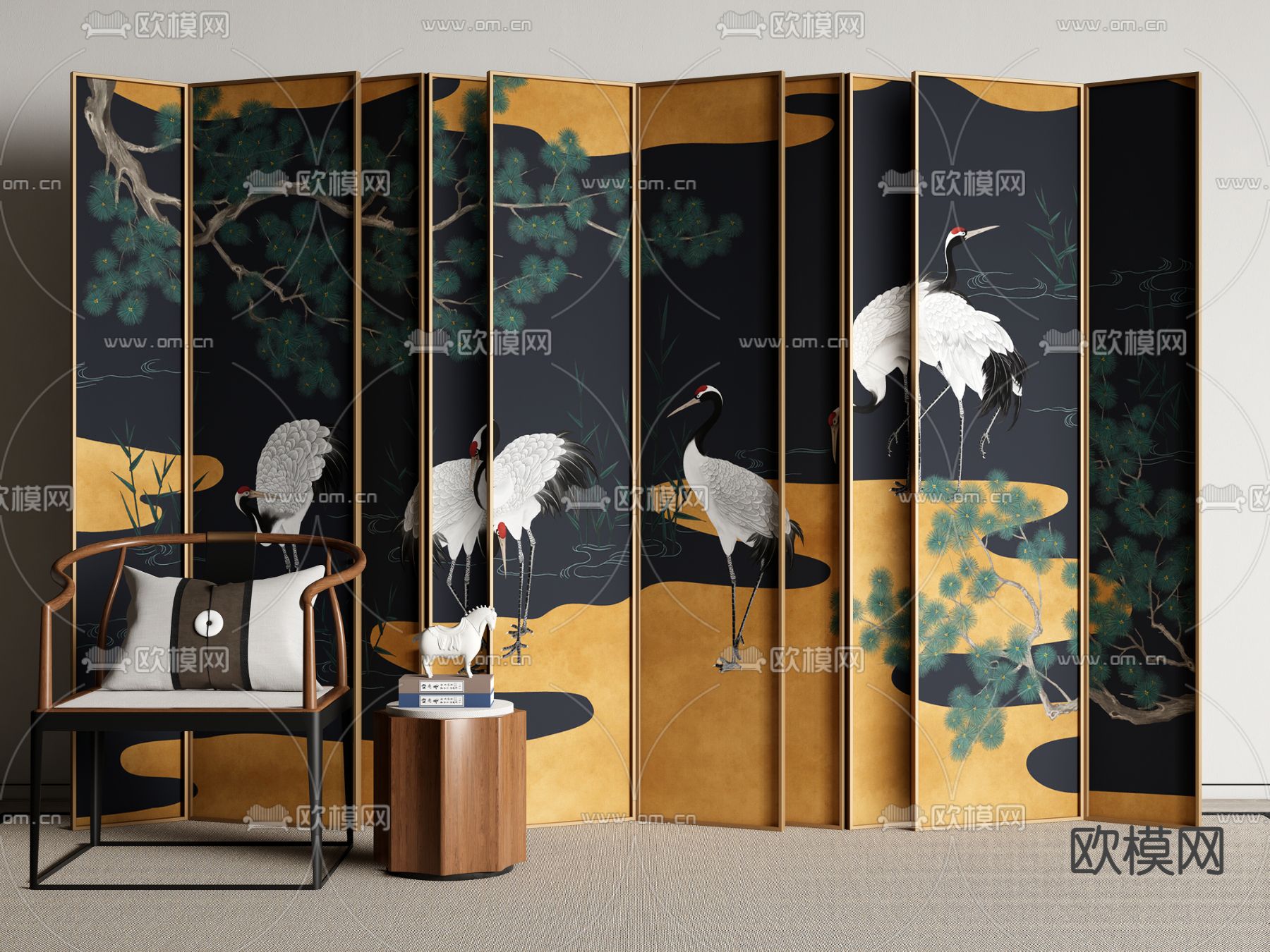 折叠屏风 壁画隔断3d模型下载