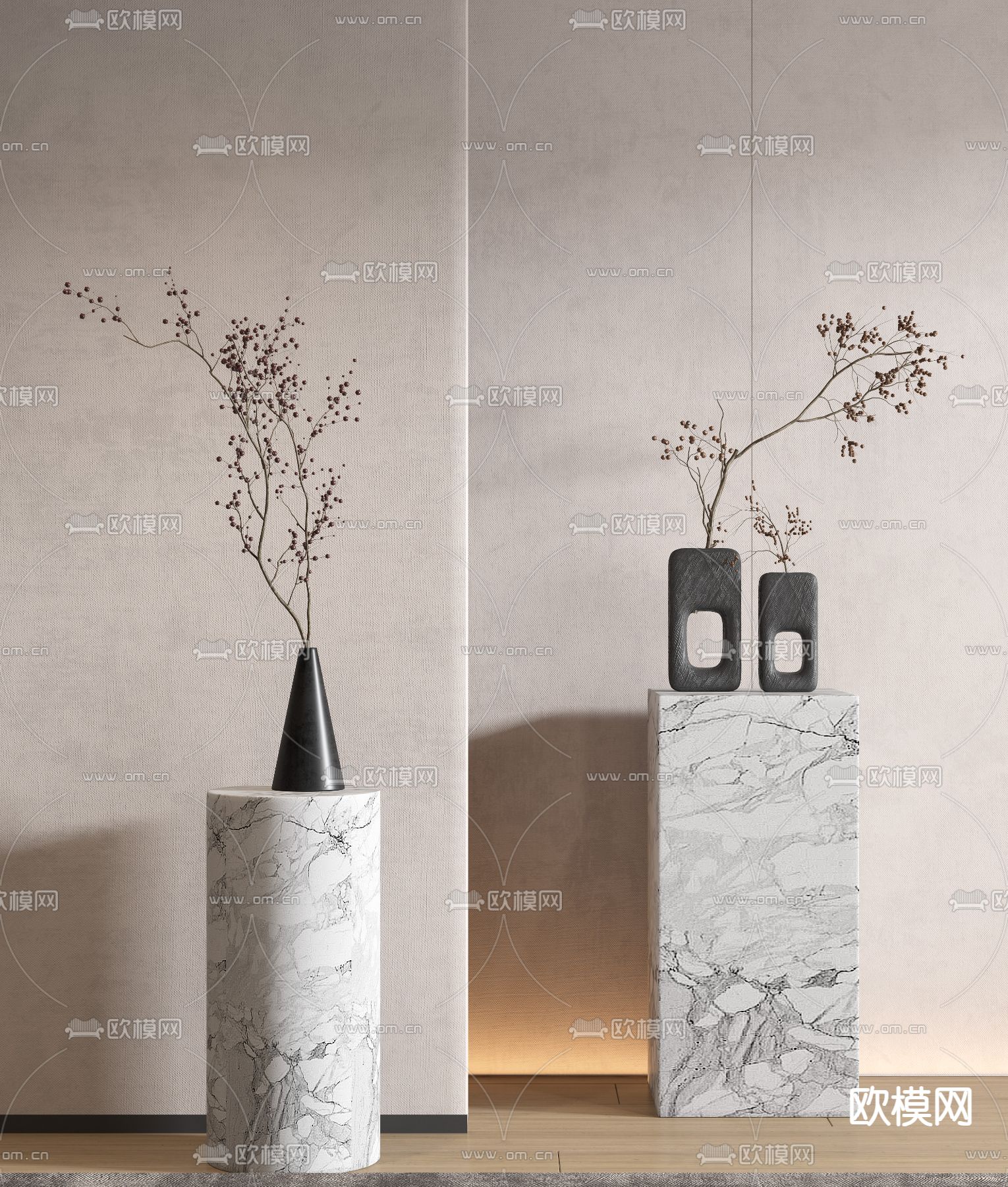 干枝花瓶 花艺 枯枝3d模型下载